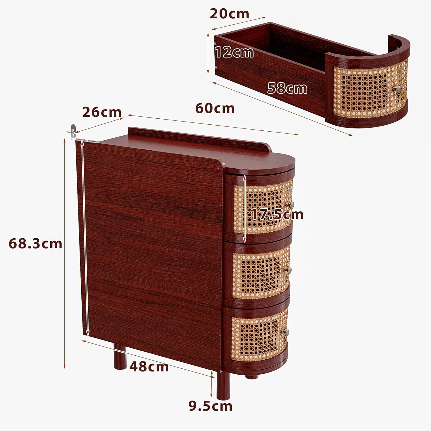 FUFU&GAGA Nachttisch schmal 26cm Rattan, Nachtkonsole für Boxspringbetten – Bild 4 von 5