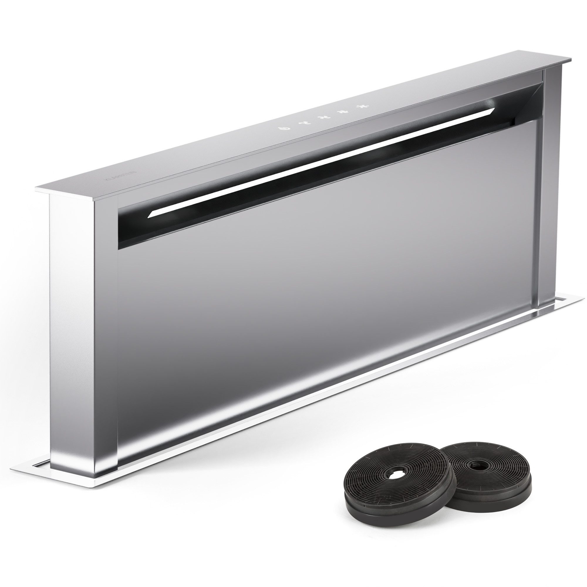 Klarstein Deckenhaube Royal Flush Eco Serie CGCH3-RoyalFEco-90SS Royal Flush Eco, Dunstabzugshaube Downdraft Abluft Umluft LED