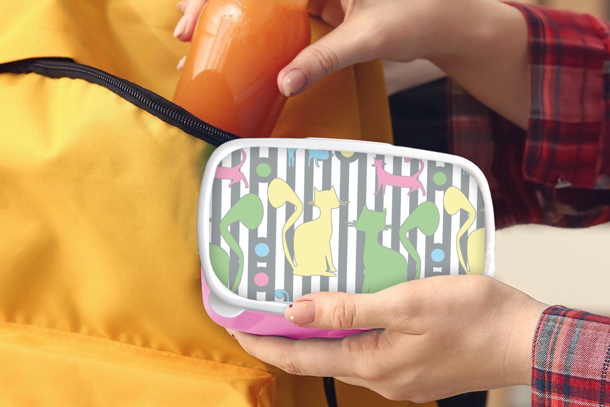 MuchoWow Lunchbox Brotdose Tiere, Kunststoff, Brotbox rosa (2-tlg), Erwachsene, Katzen Kinder, - Mädchen, Kunststoff für - Pastell Snackbox,