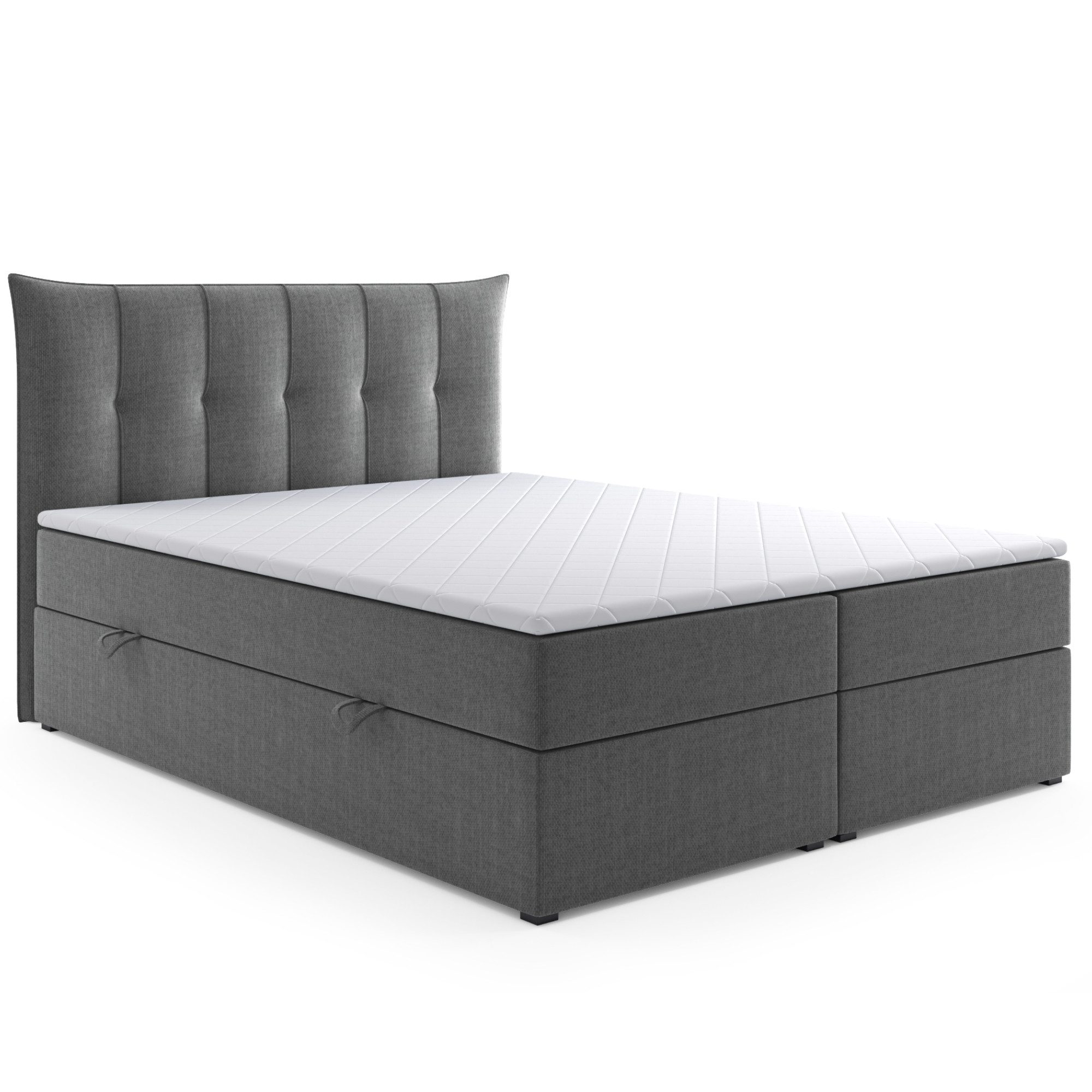 M-Punkt24 Boxspringbett Padua (Grau oder Schwarz, 180 x 200 cm), inkl. Bettkasten und Visco Topper, inklusive Matratze