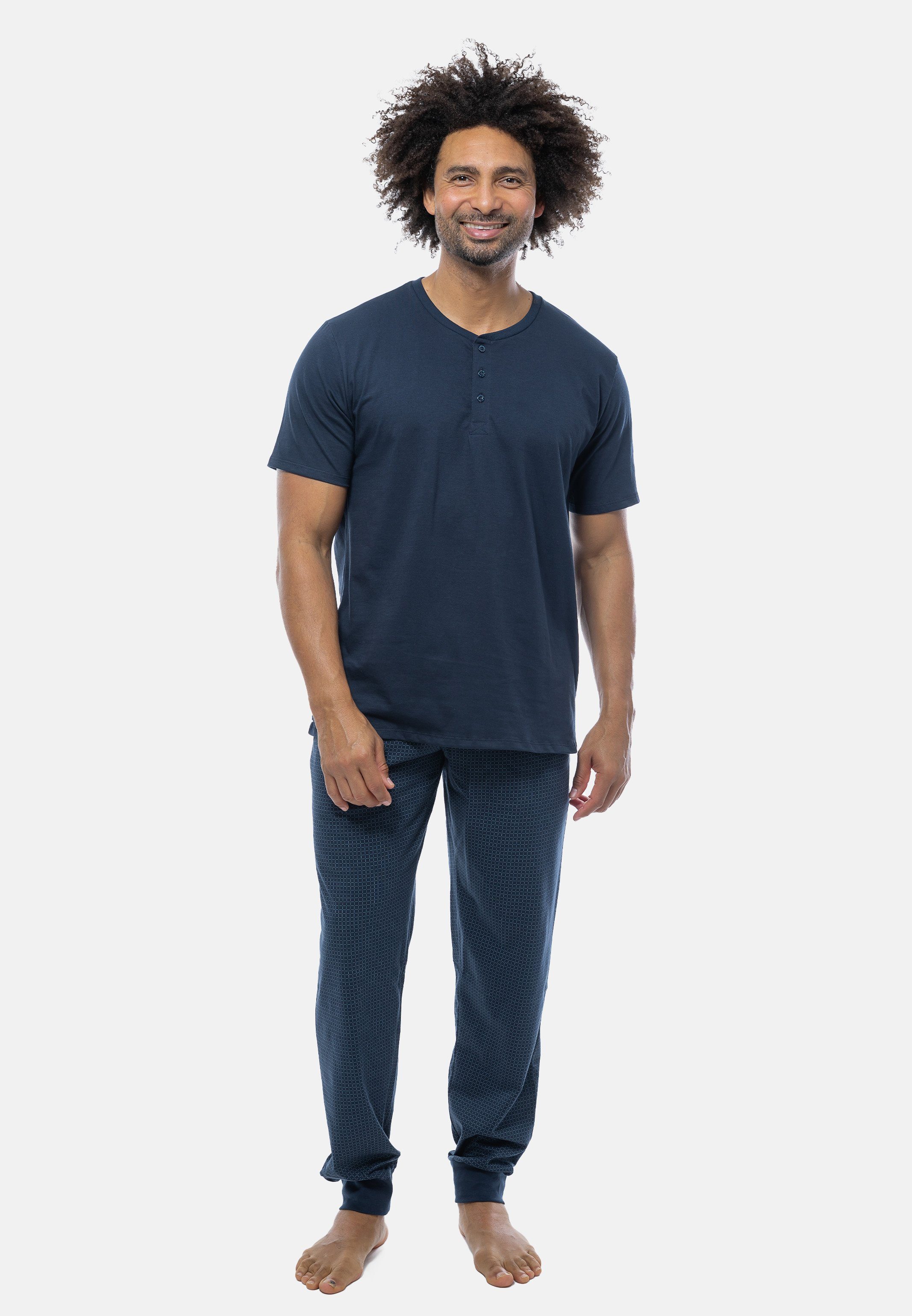 Schiesser Pyjama Mix (Set, 2 tlg) Schlafanzug - Baumwolle - Blau gemustert