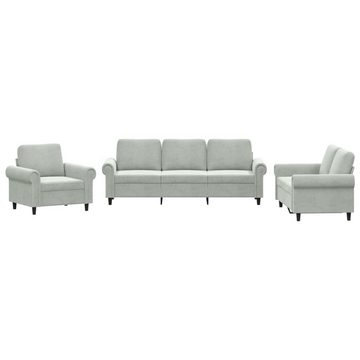 vidaXL Sofa 3-tlg. Sofagarnitur mit Kissen Hellgrau Samt