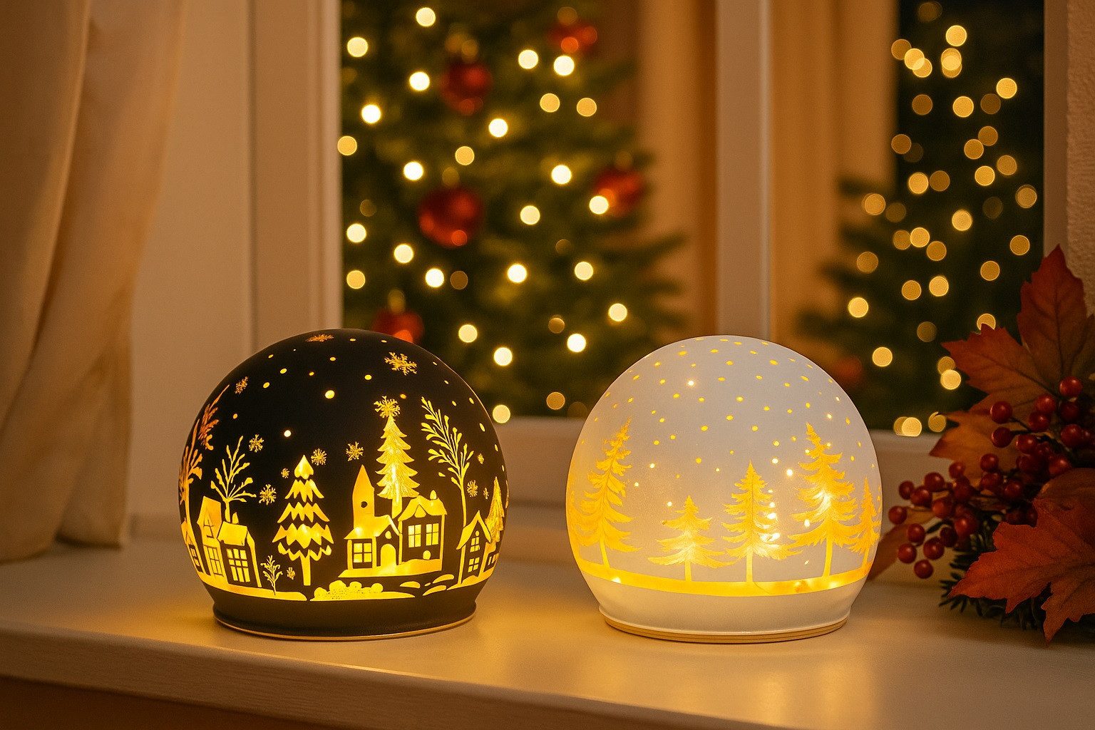 Geschenk-Himmel LED Kugelleuchte 2er Set Deko Kugel Licht LED-Licht Weihnachtskugel Weihnachten