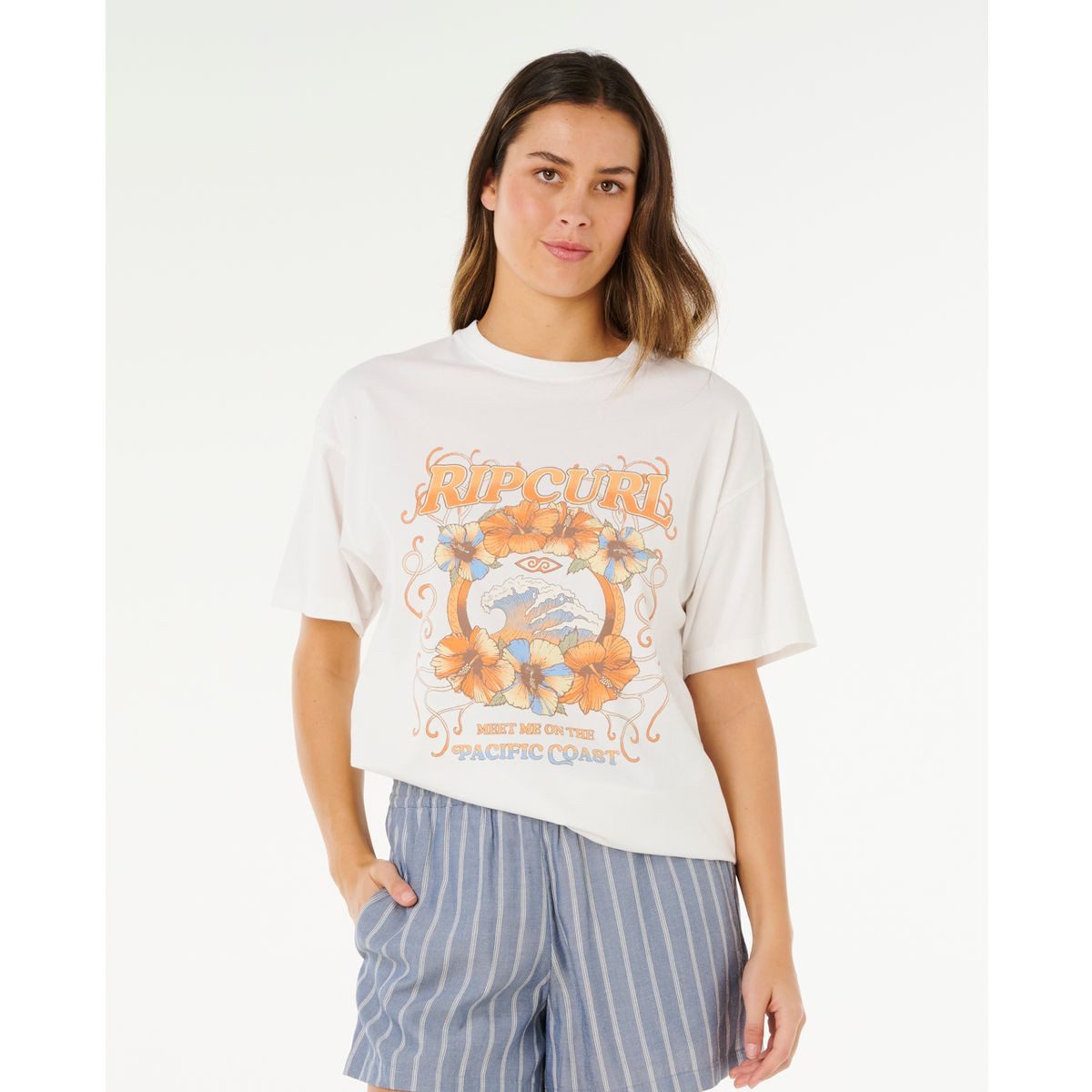 Rip Curl Kurzarmshirt Pacific Coast Heritage Tee Lässiges T-Shirt aus stonewashed Baumwolle mit Frontprint und