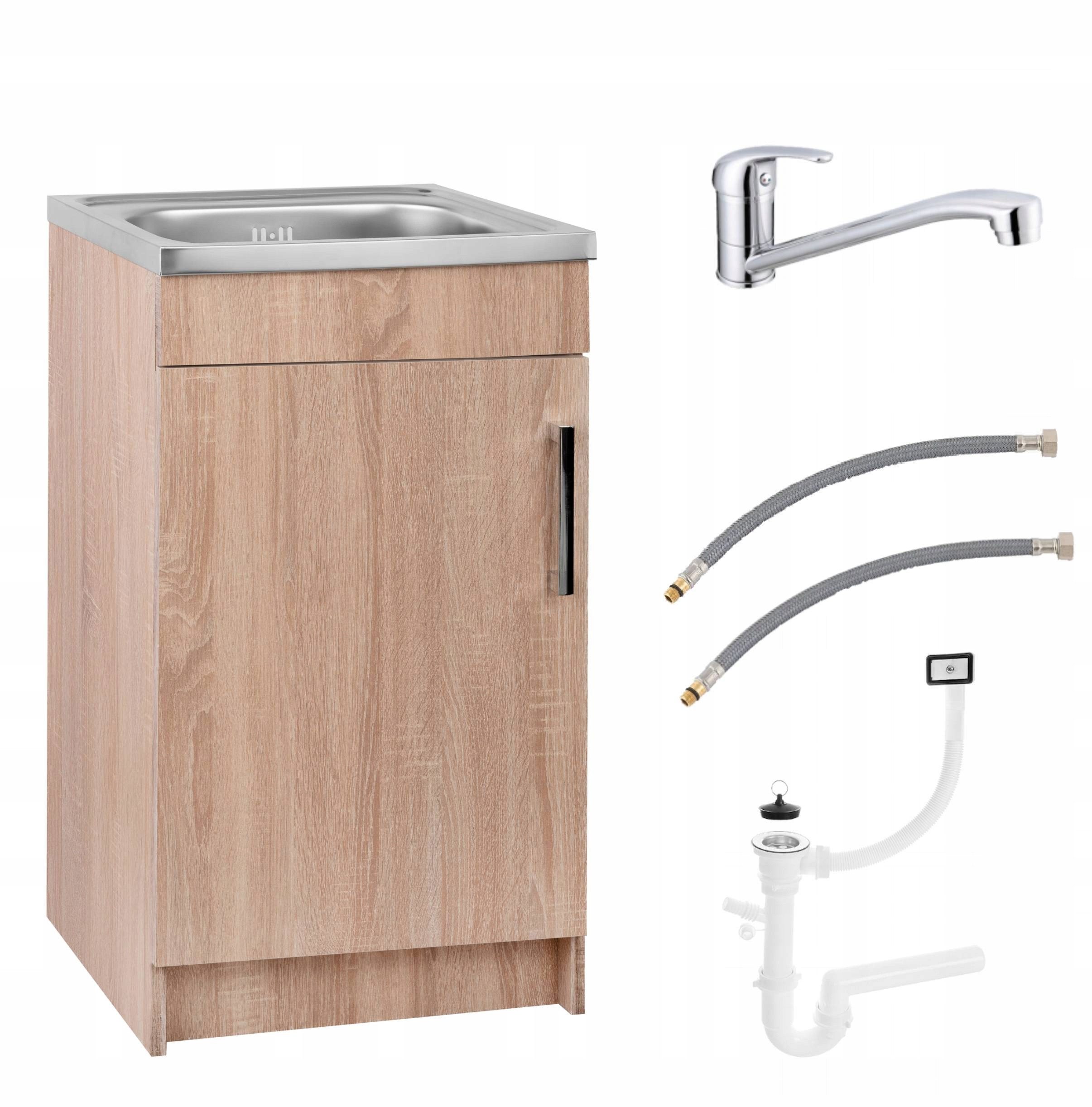STAMAR Spülenschrank Küchenschrank 50cm Sonoma Eiche Slim Spüle 1 Kammer Siphon Kompakt XXL Standschrank 40cm Tiefe Edelstahl Spülbecken Geschirrspüler Kompakt