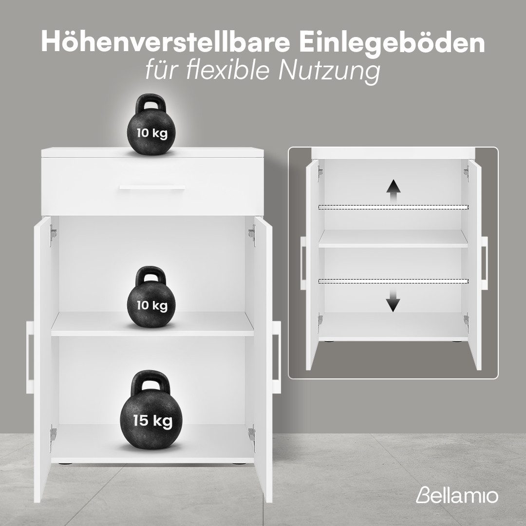 Bellamio Mehrzweckschrank Apol 88 cm hoch (2 Fächer & 1 Schublade, Weiß) Büroschrank verfügbar mit & ohne Schublade – Bild 3 von 5