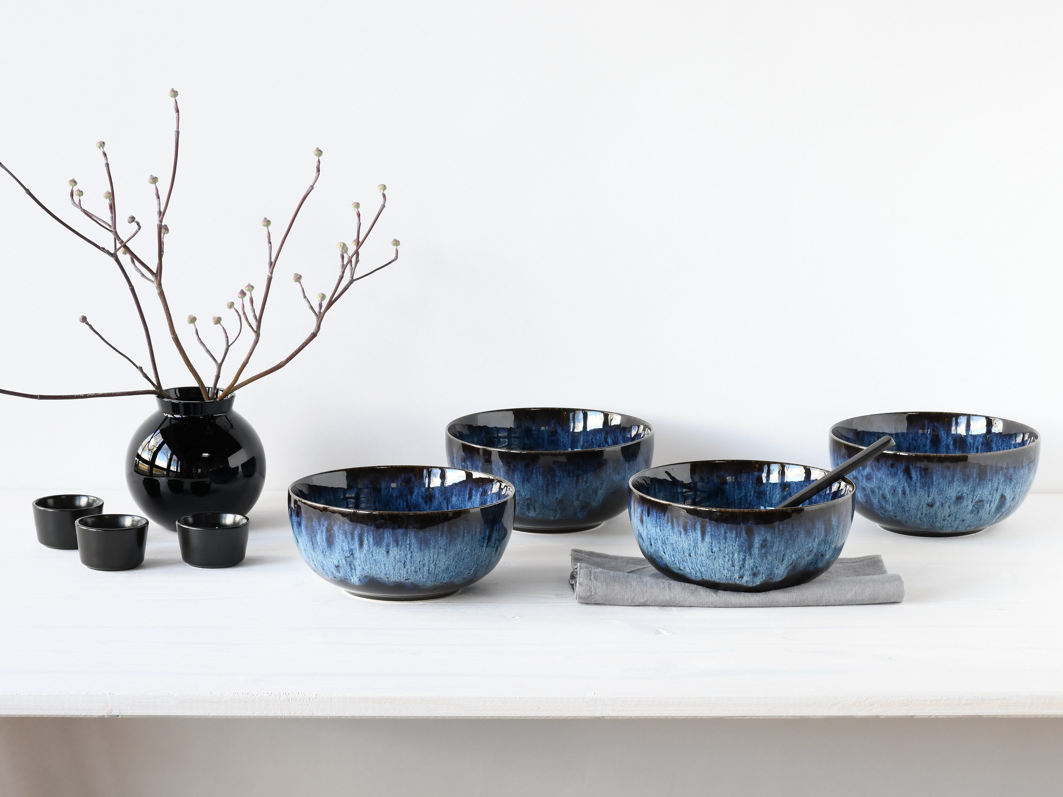 CreaTable Schüssel Allround Magic Blue, Buddha Bowl, 4-tlg., Steinzeug, (Set, 4-tlg), Moderne Coupeform, Reaktivglasur