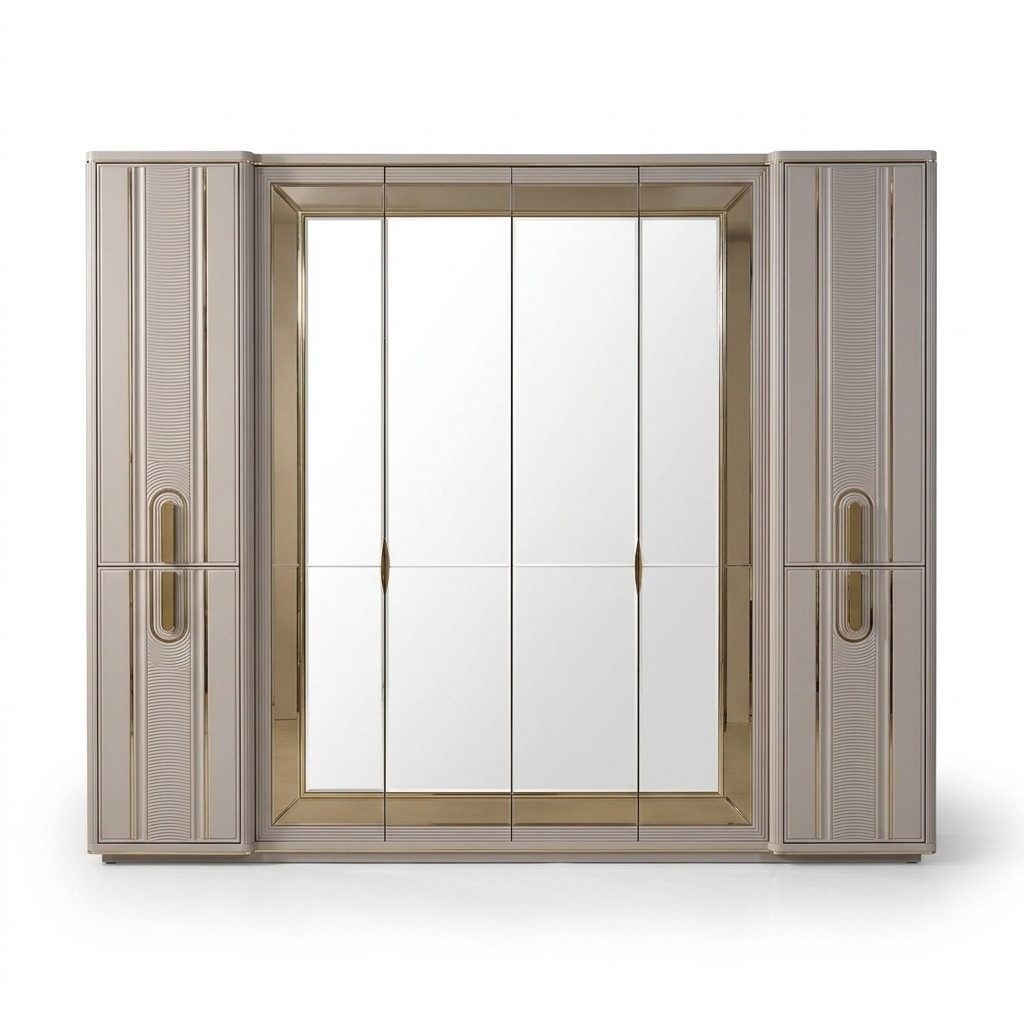 JVmoebel Kleiderschrank Luxus Holzschrank mit Spiegel in Beige (1-St., Kleiderschrank) Made in Europa