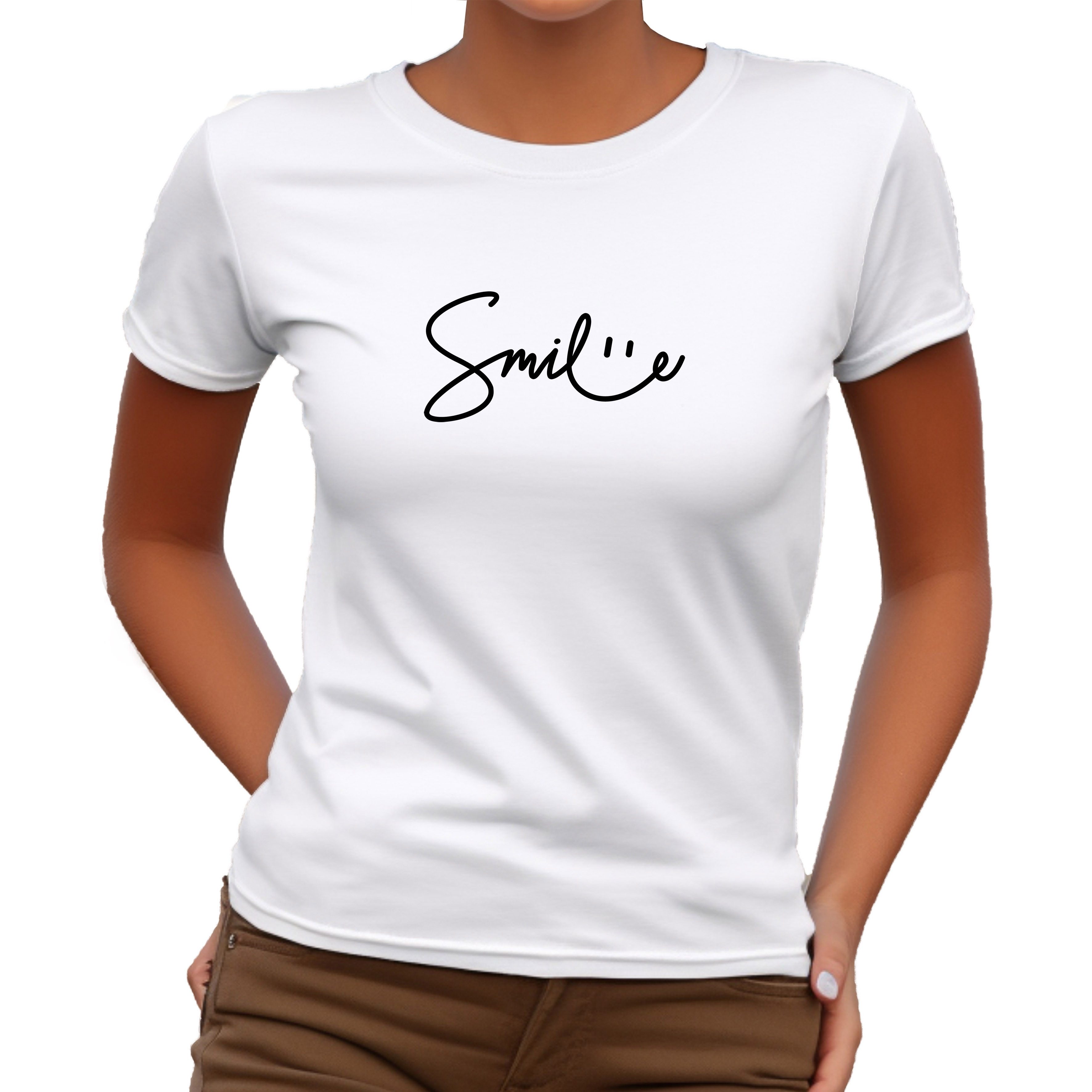 T-Shirt Damen Smile Sommer Unifarben