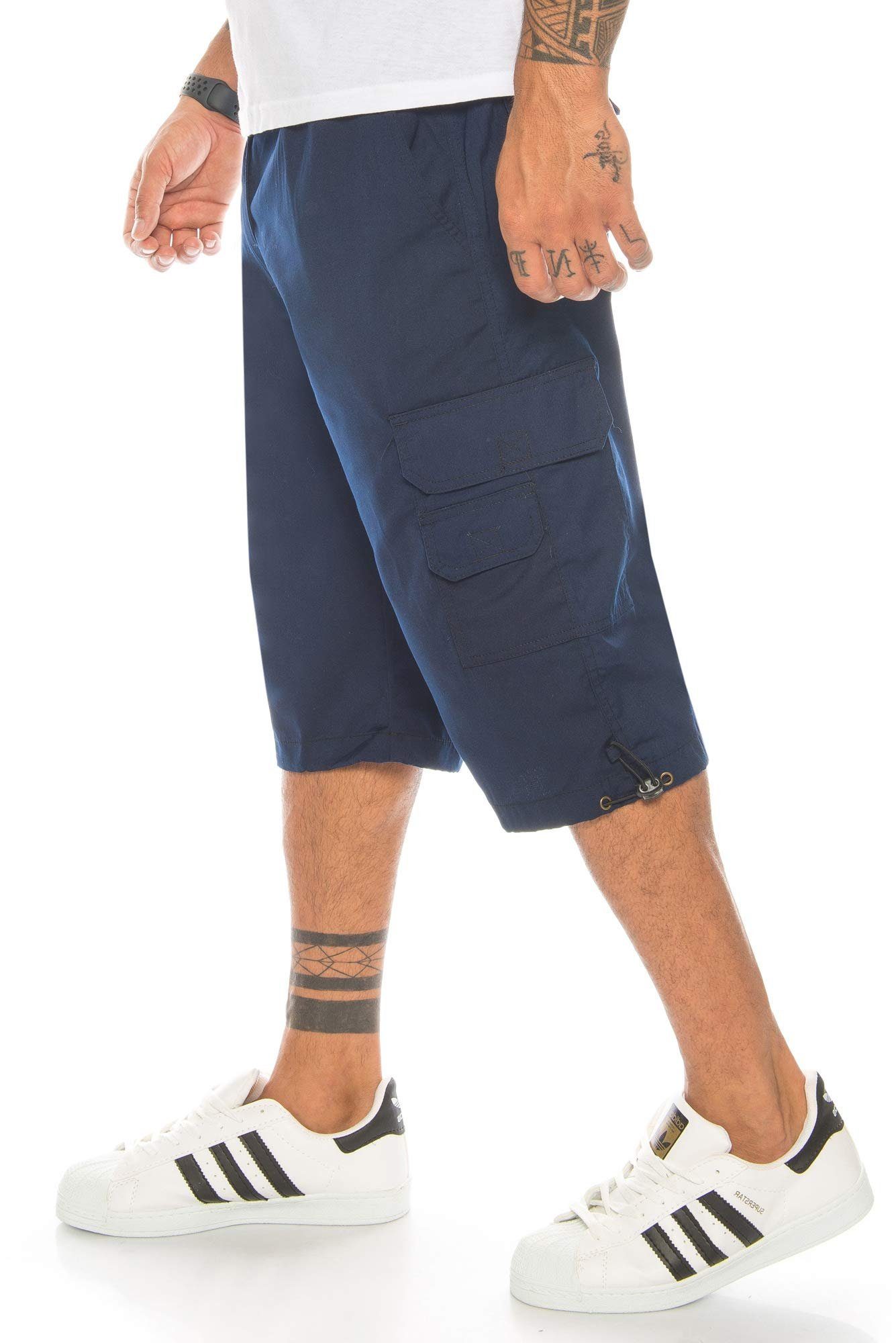 Stretch Herren Cargoshorts Herren Hose Kurze Sommer, Hose Hose Bermudas Cargo Gummibund Blau kurze Herren Herren Cargoshorts Taschen, Herren, Kendindza Collection 3/4