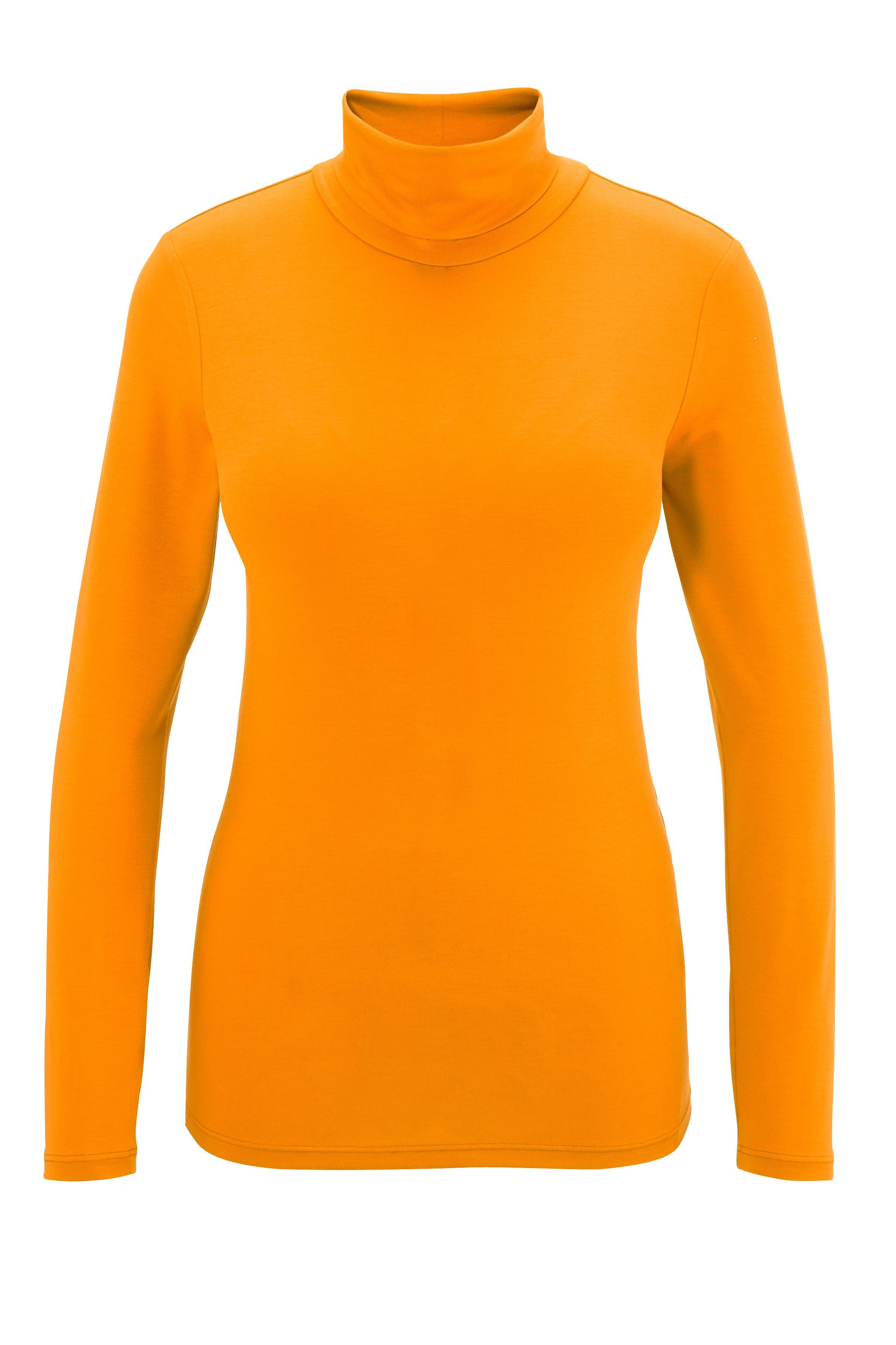 4 in oder Rollkragenshirt Aniston CASUAL trendigen schwarz-bunt-bedruckt Unis orange