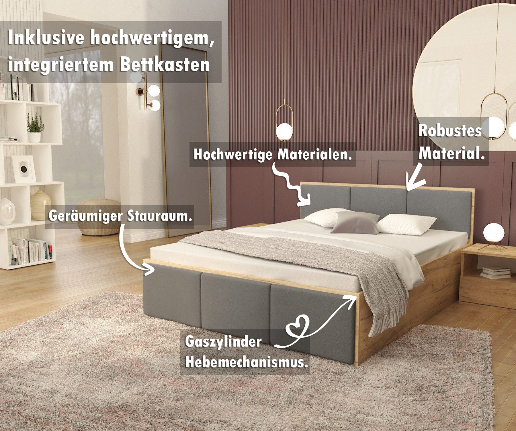 FDM Stauraumbett mit Bettkasten und Lattenrost günstig online kaufen