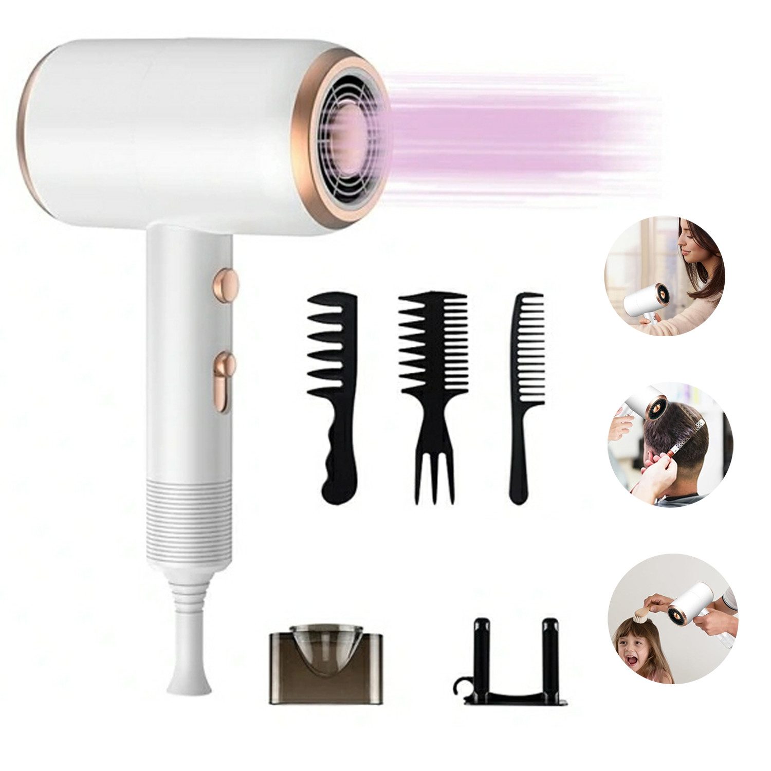 OKWISH Haartrockner Haar Föhn Haarföhn Schnelltrocknen Hair Dryer Ionen Föhne, 1800 W, Keratinschutz 3 Wärmeeinstellungen und gleichmäßige Wärmeverteilung, leise mit Düsen und Haken professionell Haarsalon Salon Reisen Zuhause