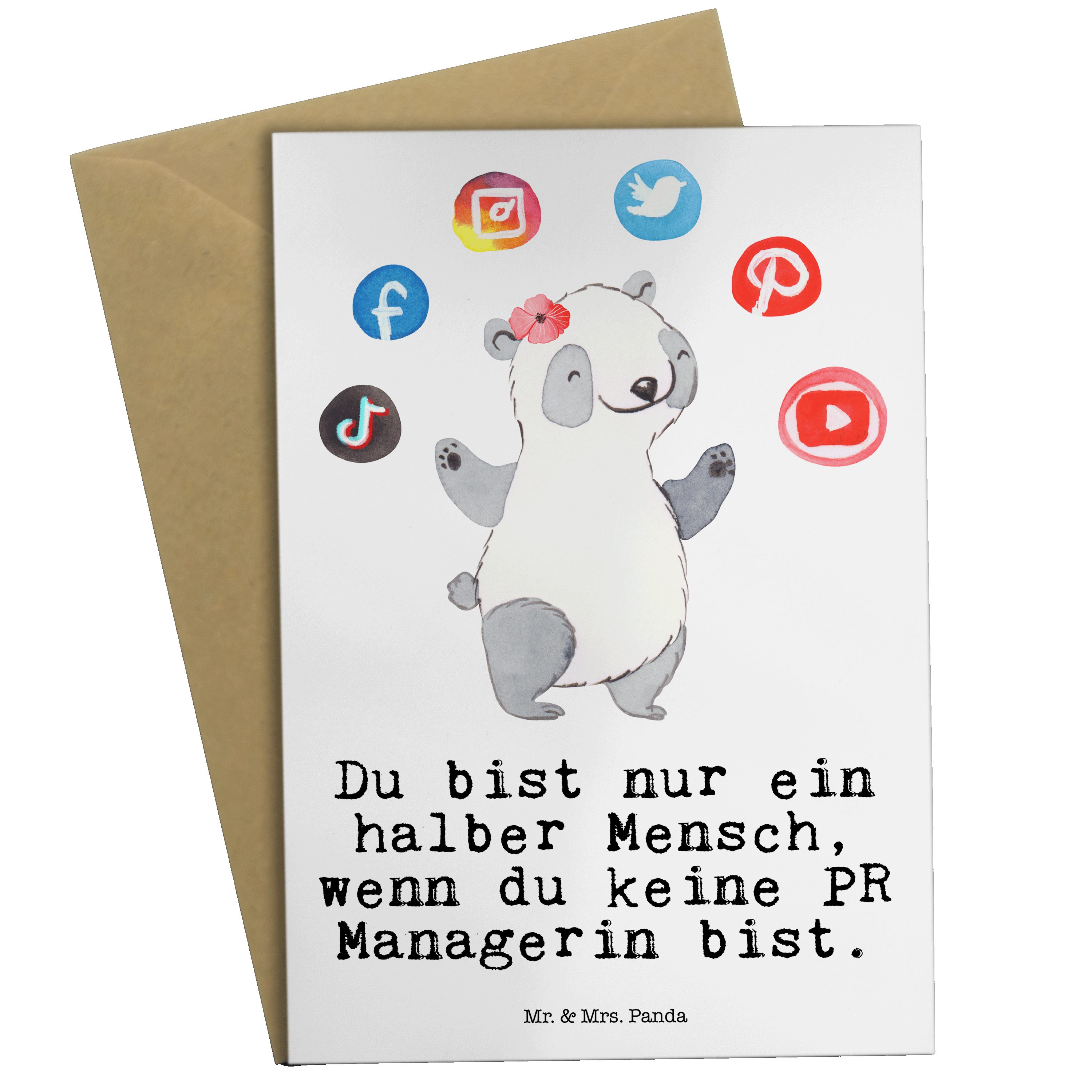 - PR mit & - Managerin Panda Herz Karte, Mr. Geschenk, Klappkarte, Mrs. Grußkarte Weiß Jubiläum