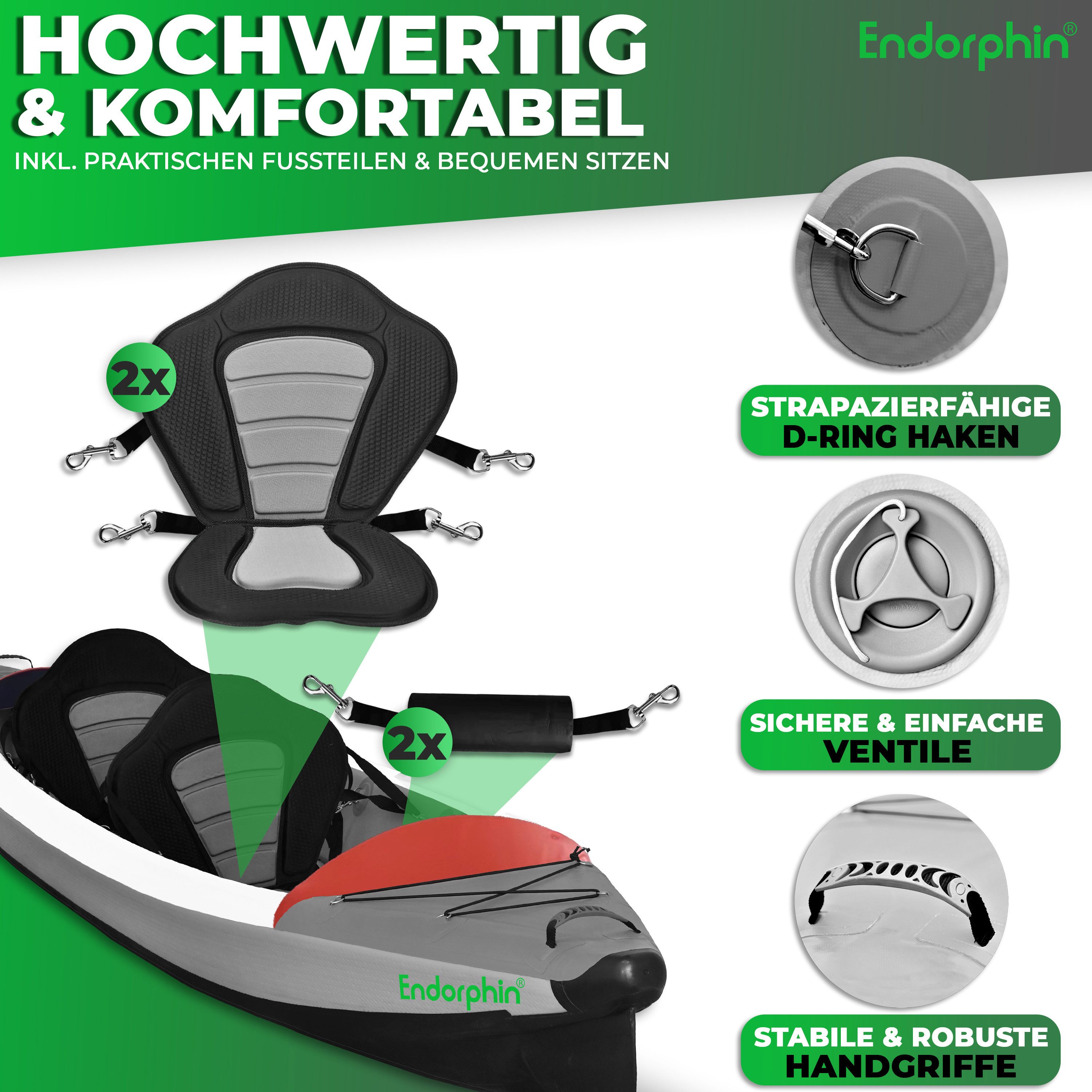 Endorphin Zweierkajak Aufblasbares Drop Stitch Kajak für 2 Personen als Komplettset, (Kajak 2 Personen)