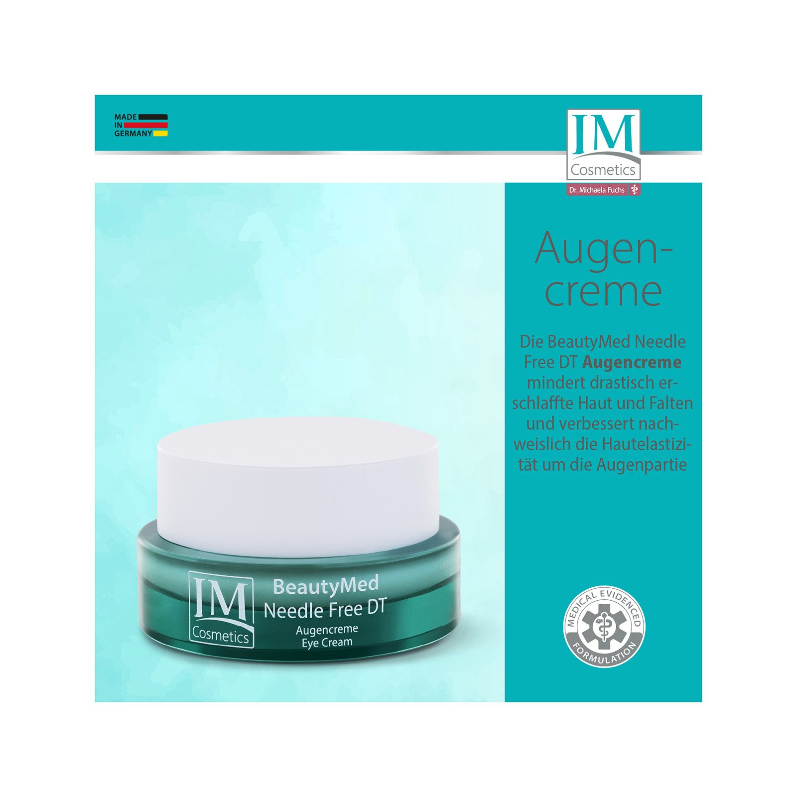 Genius Augencreme IM Cosmetics BeautyMed Needle Free DT 30ml Dr. Michaela Fuchs, 1 TLG. SET, Die Wirkstoffe gelangen in die feinen Linien rund um das Auge