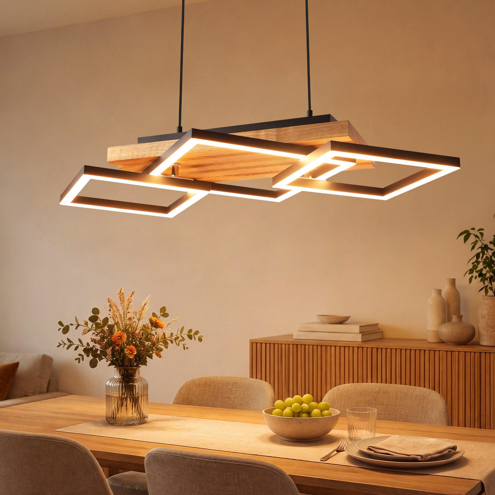 ZMH LED Pendelleuchte Schwarz, drehbar, fernbedienbar dimmbar, höhenverstellbar, LED fest integriert, Gedächtnisfunktion, geeignet für Restaurant und Wohnzimmer
