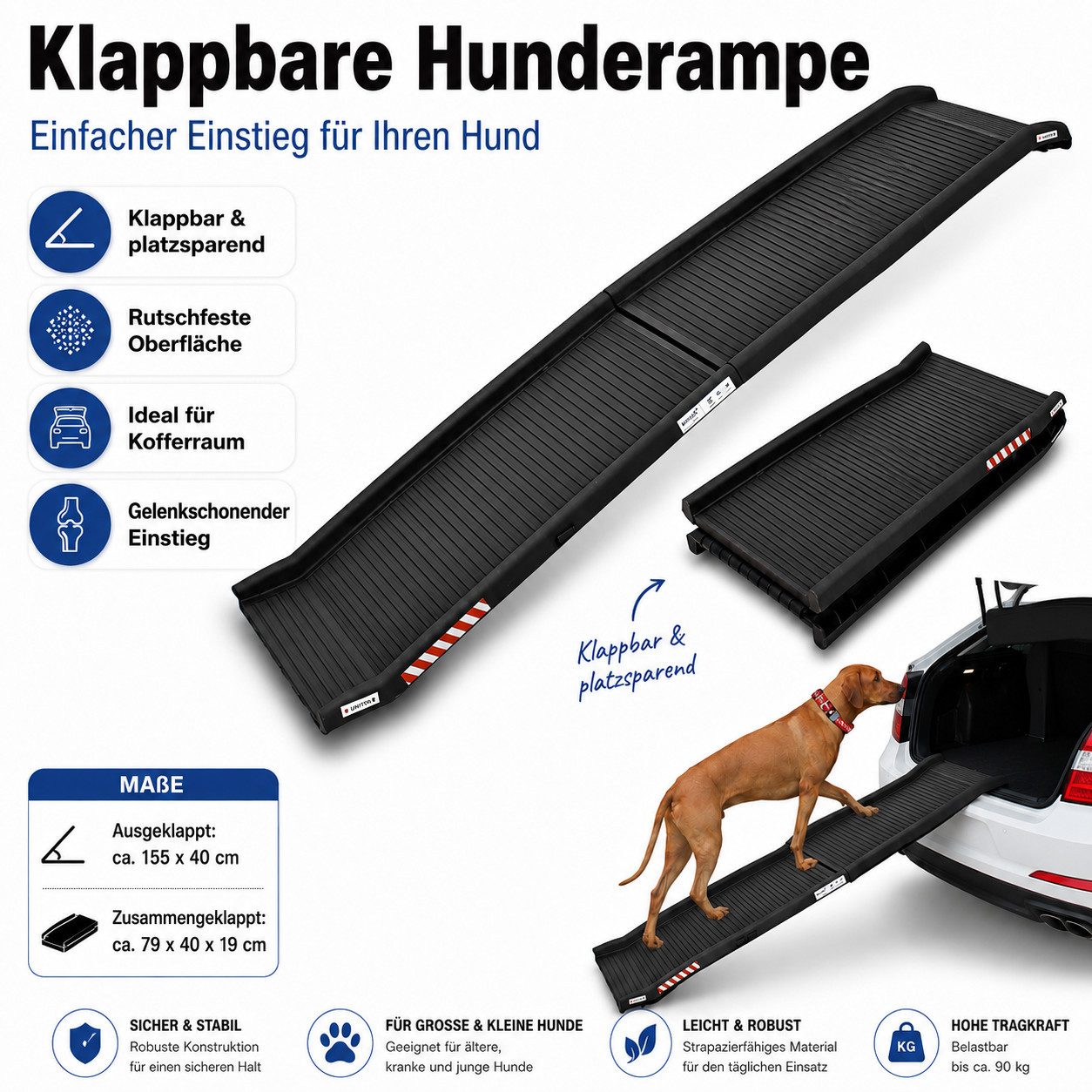 Bituxx Hunderampe Klappbare Hunderampe / Einstiegshilfe (1-St., MS-16339), belastbar bis 90kg (bei 45° Neigung)