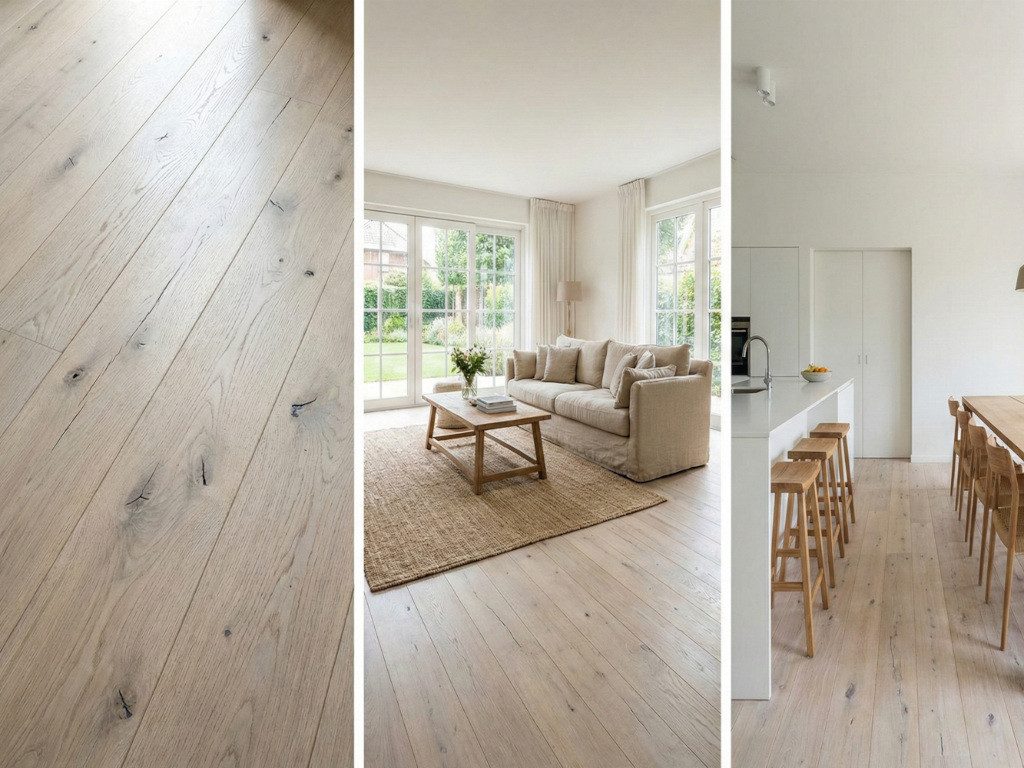 Timefloor Parkett Massivholzdiele Eiche Pinhole RM geschliffen Rubio geölt - White, 5 St.