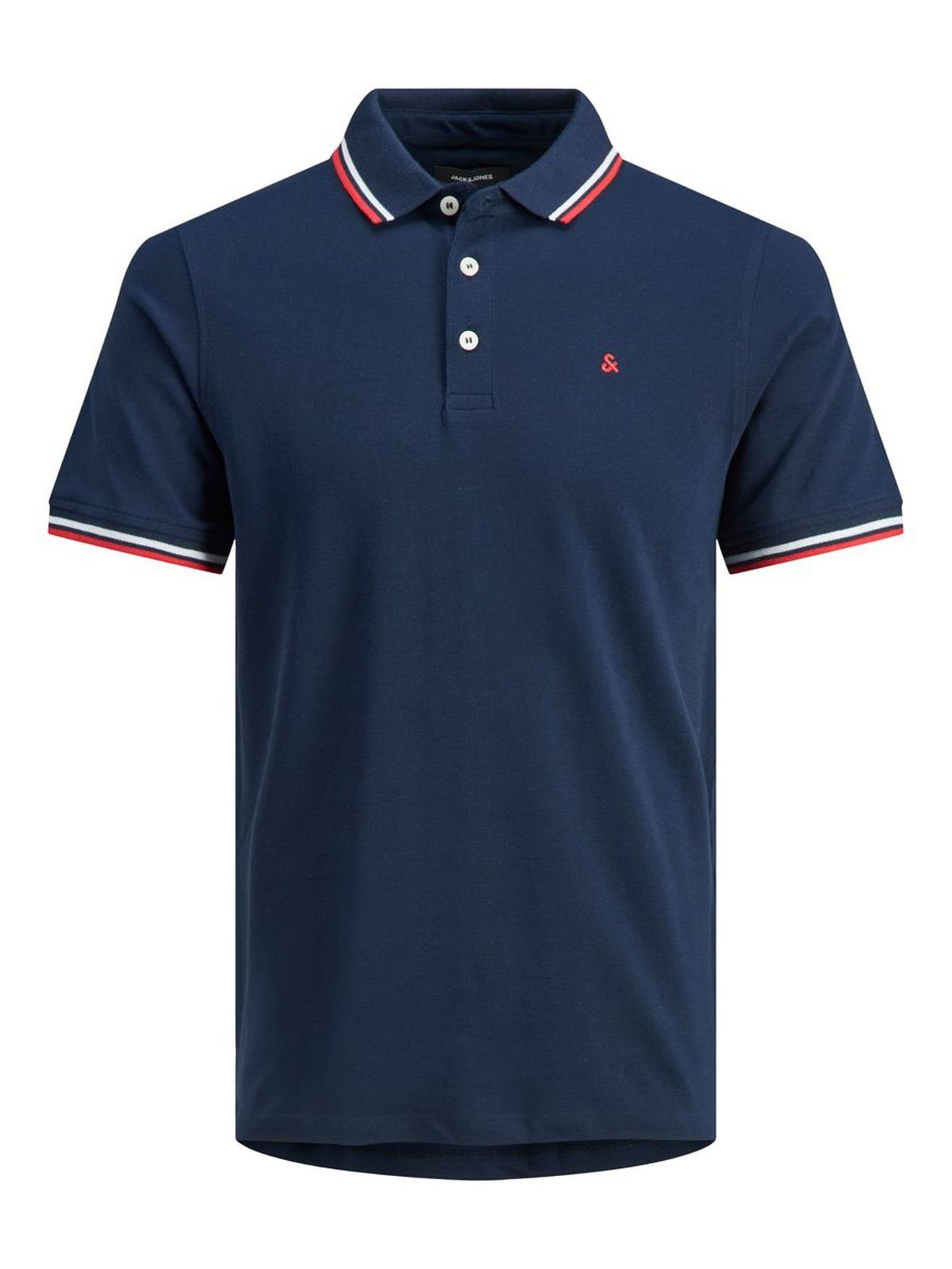 Jack & Jones Poloshirt + Fit Polo Shirt JJEPAULOS Sommer Hemd Pique (1-tlg) 3615 in Dunkelblau