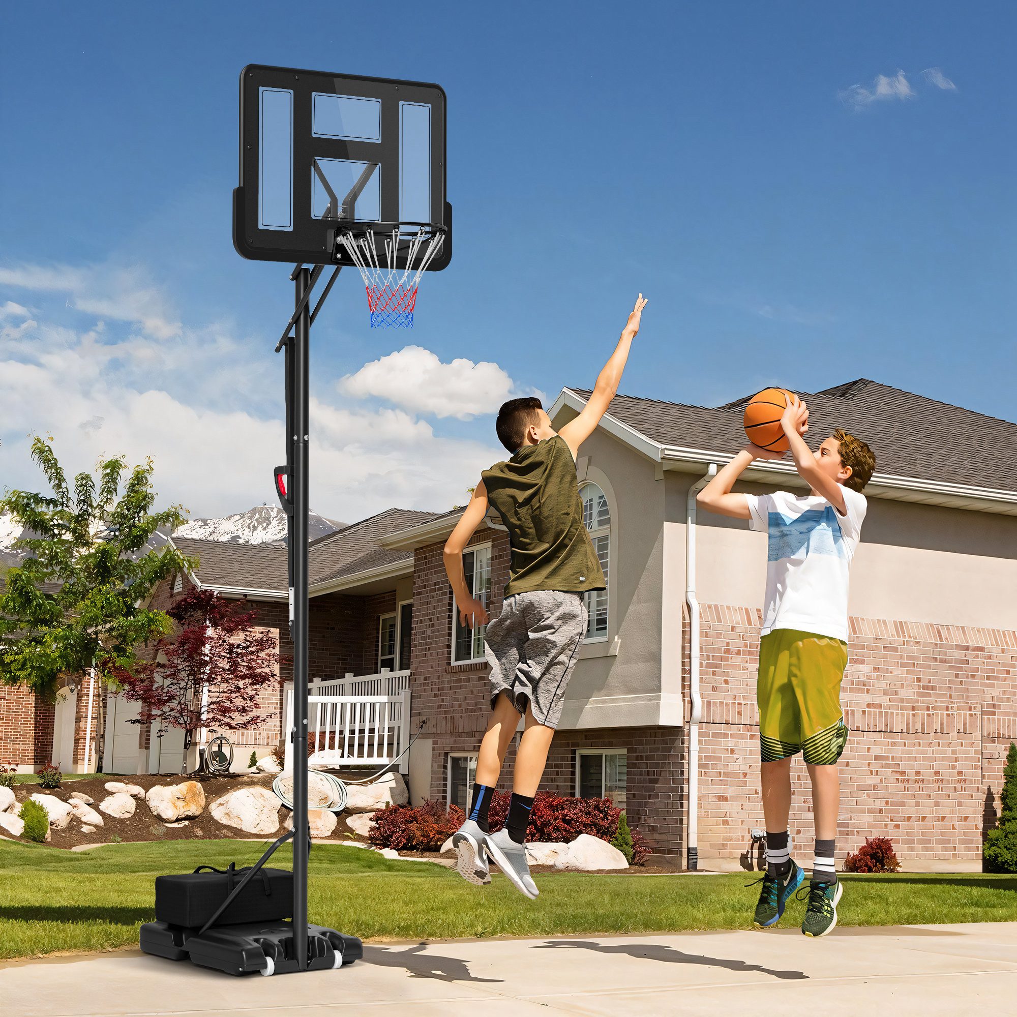 SPORTNOW Basketballständer Basketballkorb Outdoor, Verstellbare Korbhöhe, 230-305 cm (mit 110 x 75 cm bruchsichere Rückwand, 1-St., Basketballkorb Outdoor), mit Rädern, gefederter Korb, Gewicht für Erwachsene