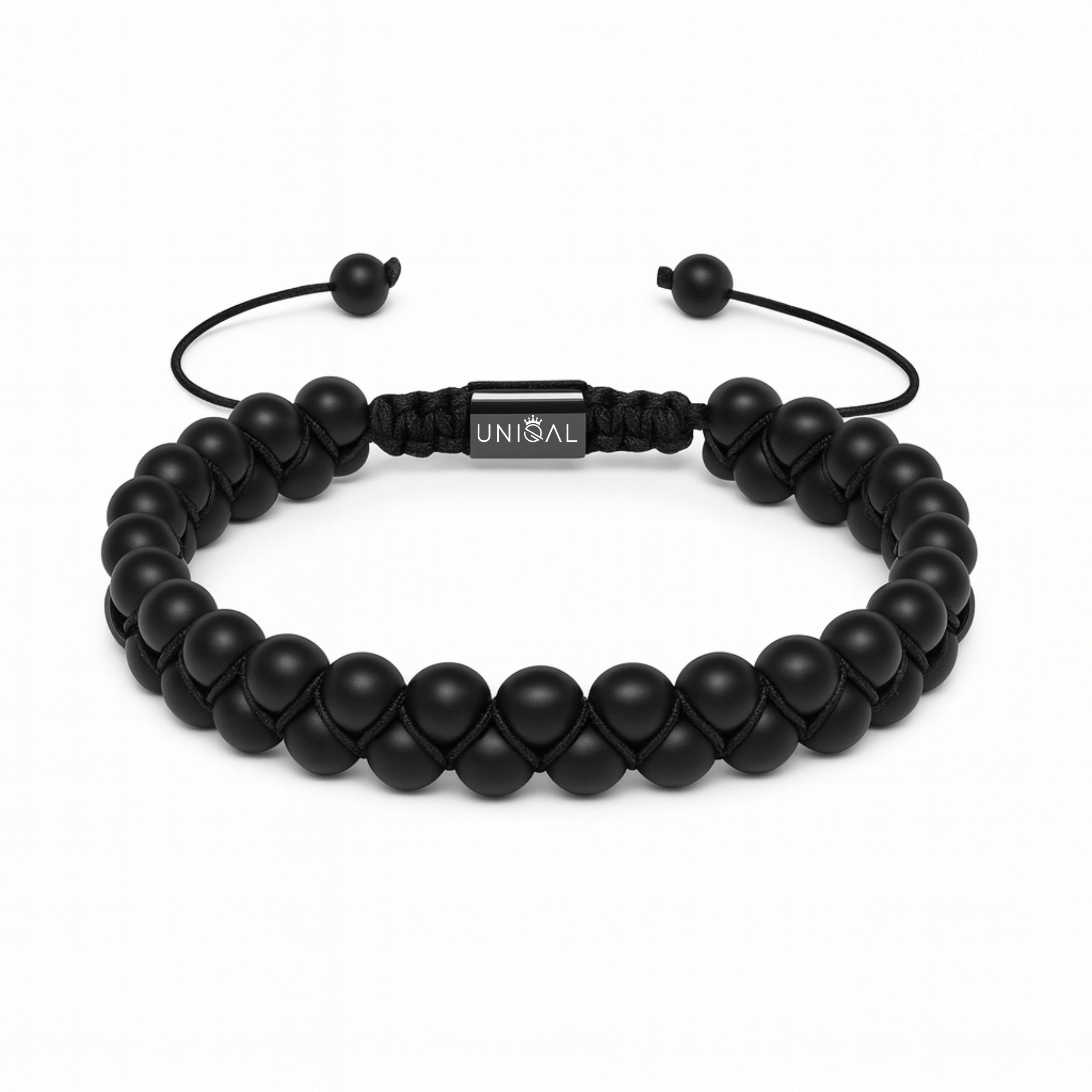 UNIQAL.de Perlenarmband aus Naturstein – zweireihig, 6 mm, Unisex (Edelstahl-Elemente, Naturstein-Perlen), verstellbarer Makramée-Verschluss, handgefertigt