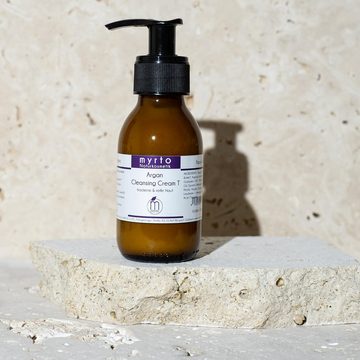 myrto Naturkosmetik Gesichts-Reinigungscreme Bio Argan Cleansing Cream T - für trockene und reife Haut, tensidfreier Cleanser, löst Schmutzpartikel und Make-up, Glasflasche