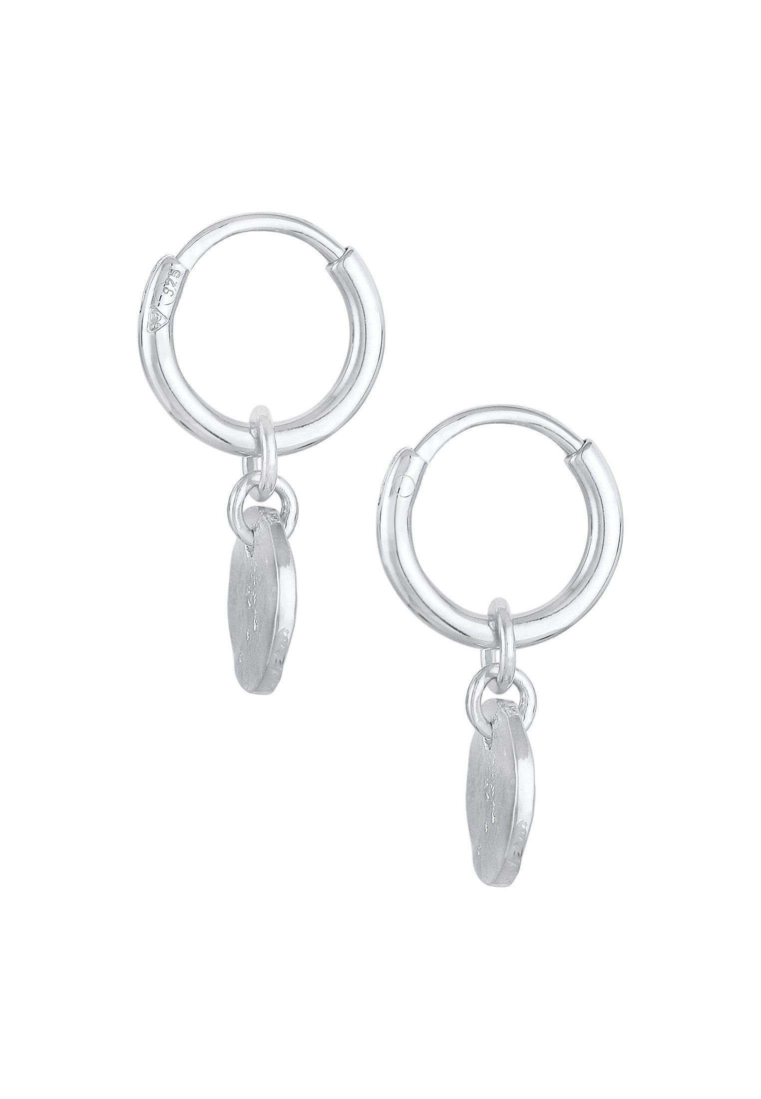 Elli Paar Creolen Creolen Coin Plättchen Struktur 925 Silber, Geo