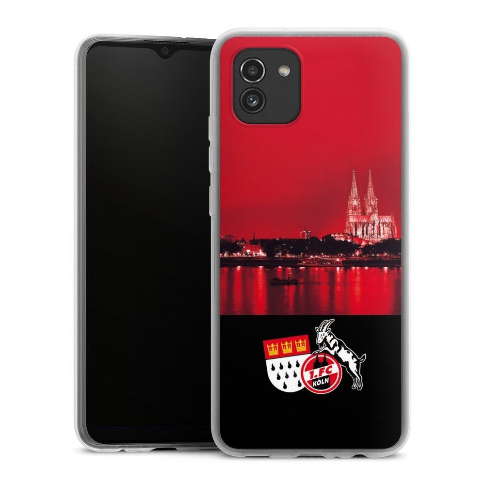 DeinDesign Handyhülle Skyline 1. FC Köln Offizielles Lizenzprodukt Skyline Köln Rot, Samsung Galaxy A03 Silikon Hülle Bumper Case Handy Schutzhülle