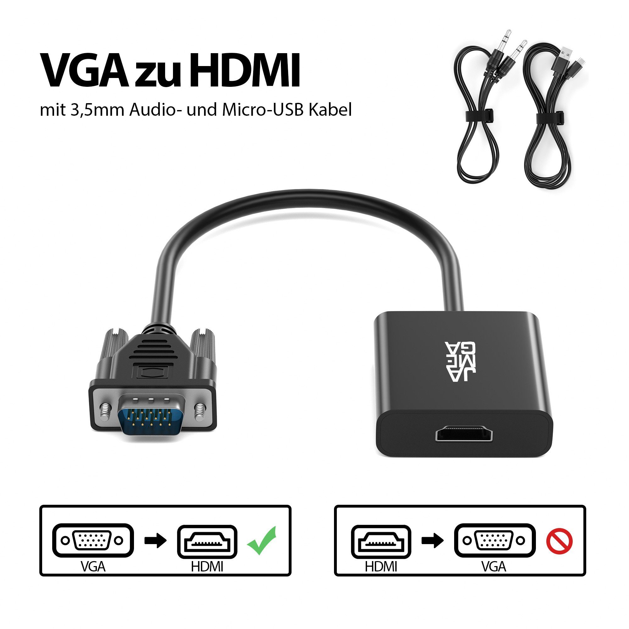 JAMEGA VGA auf HDMI Adapter Audio-Untersützung 1080P Auflösung VGA zu HDMI HDMI-Adapter – Bild 4 von 5