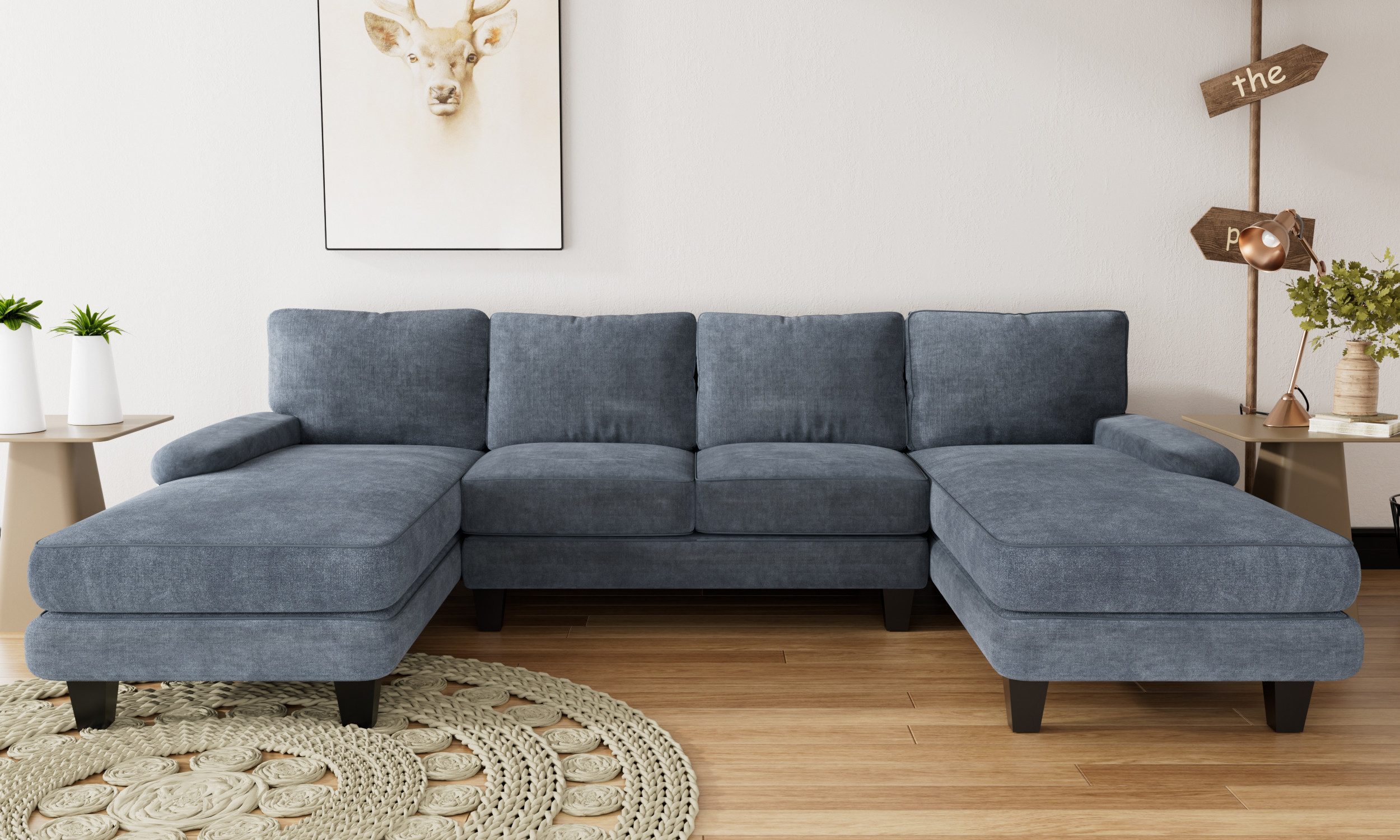 HOMALL Ecksofa Ecksofa mit Abnehmbarer Sofabezug, U-Shape Sofa mit 4 Kissen, Grau, (L*B*H)292*138*86cm Abriebfestes und atmungsaktives Chenillegewebe