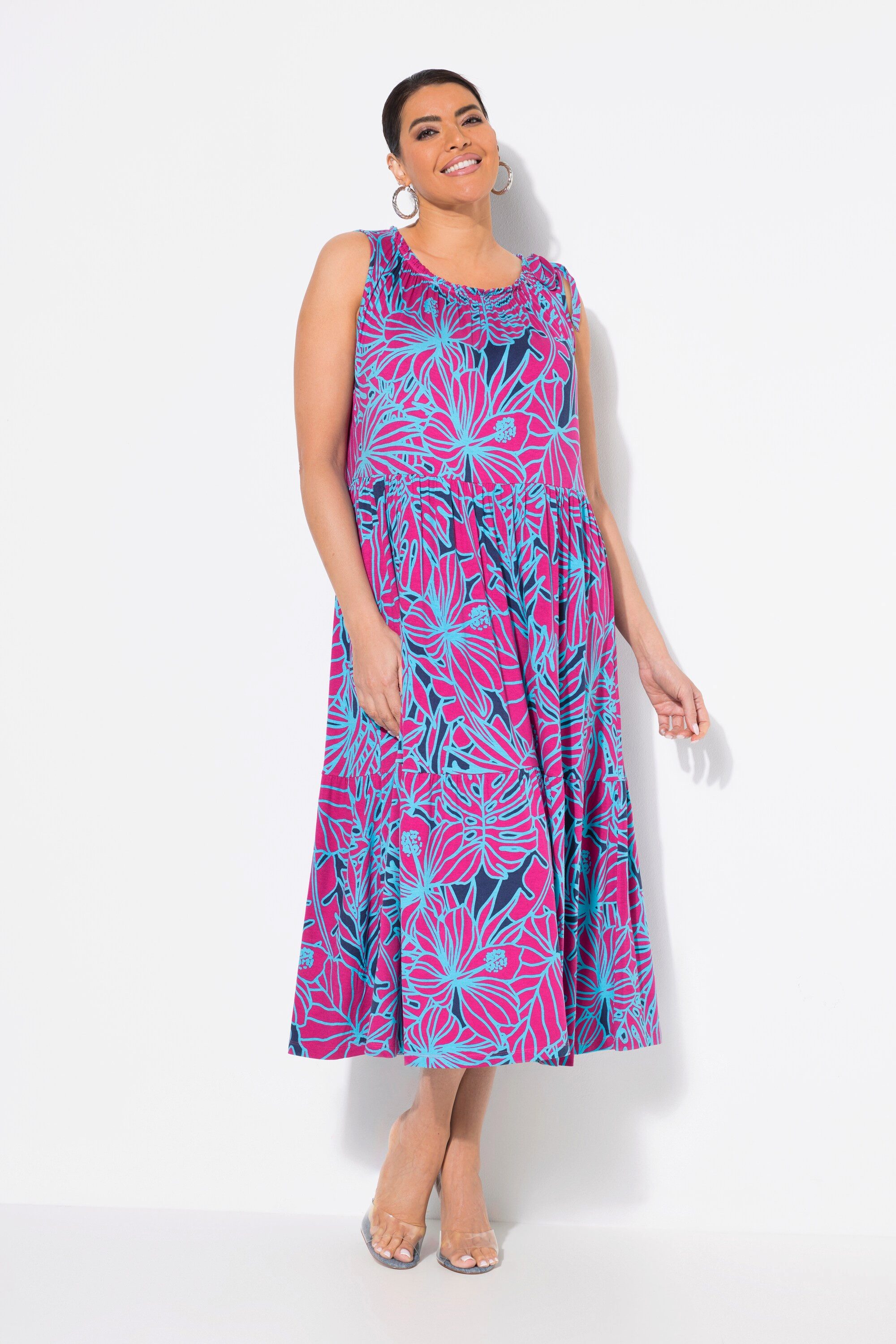 Ulla Popken Jerseykleid Jersey-Midikleid Blüten gekräuselter günstig online kaufen