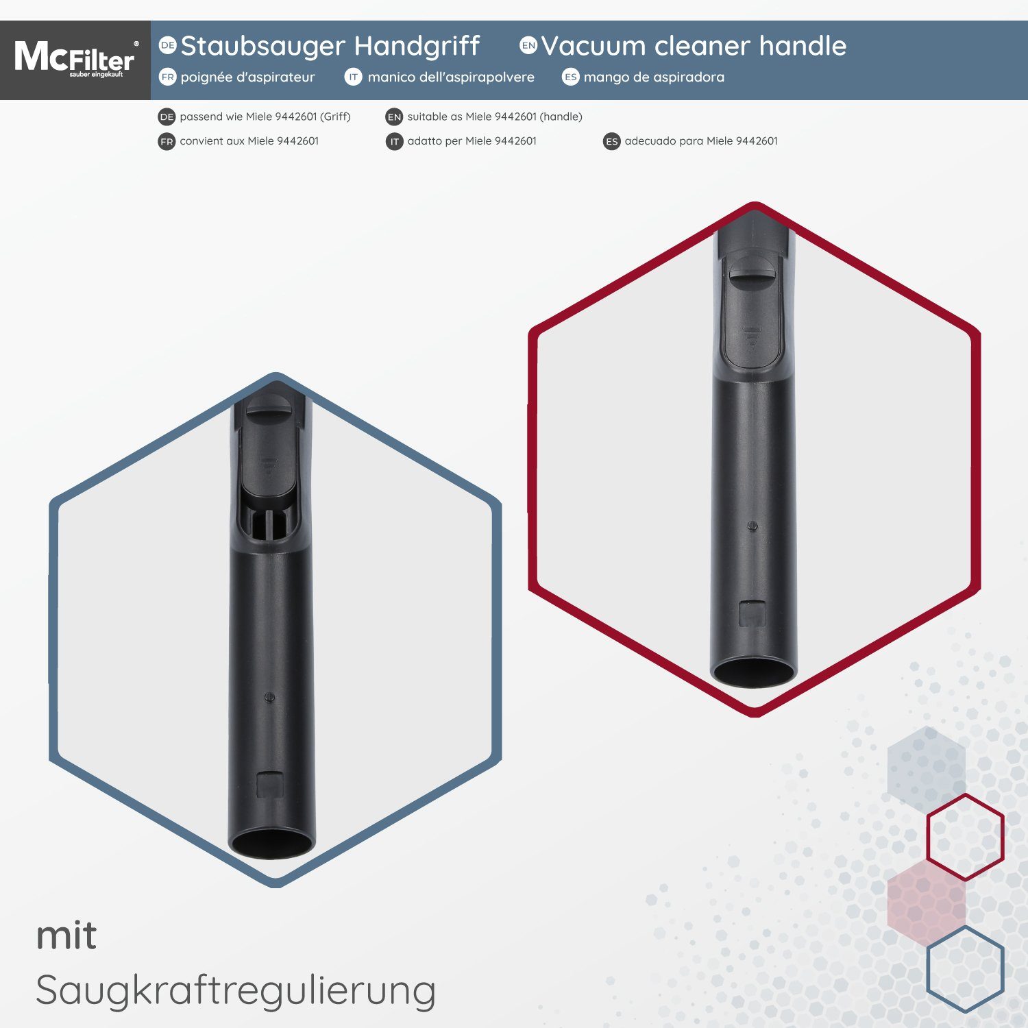 McFilter Staubsaugerrohr Handgriff, Ø geformt, Tango mit Einrast-Funktion Plus, 35mm, passend Miele ergonomisch S771 für Saugluftregulierung &