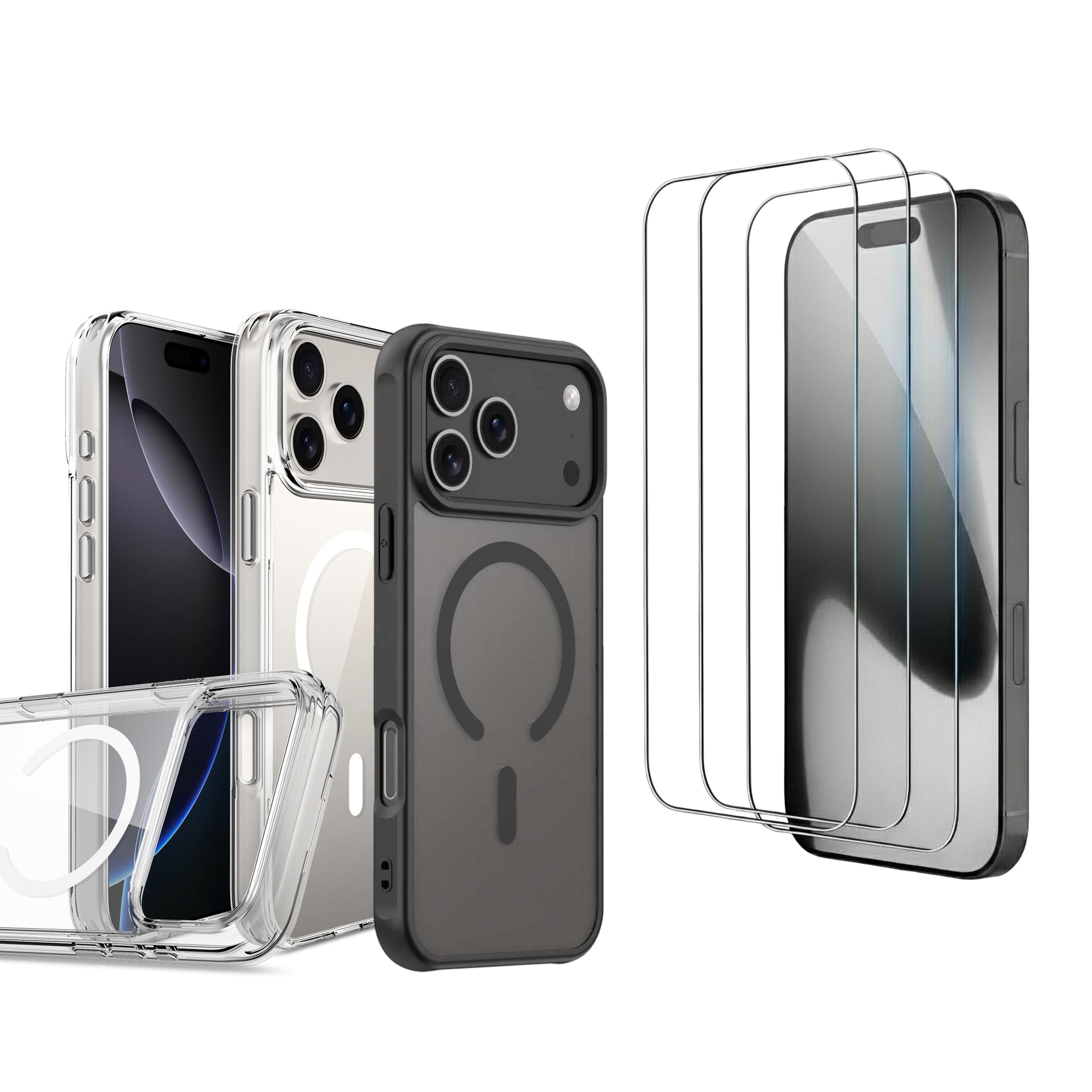 Futurea Smartphone-Hülle iPhone 17 MagSafe Schutzhülle Case mit 3x Panzerglas Schutzfolie 6,3 - 6,9 Zoll, für Apple iPhone 17 Air, Pro, Pro Max und 3x Panzerglas mit Vorlage