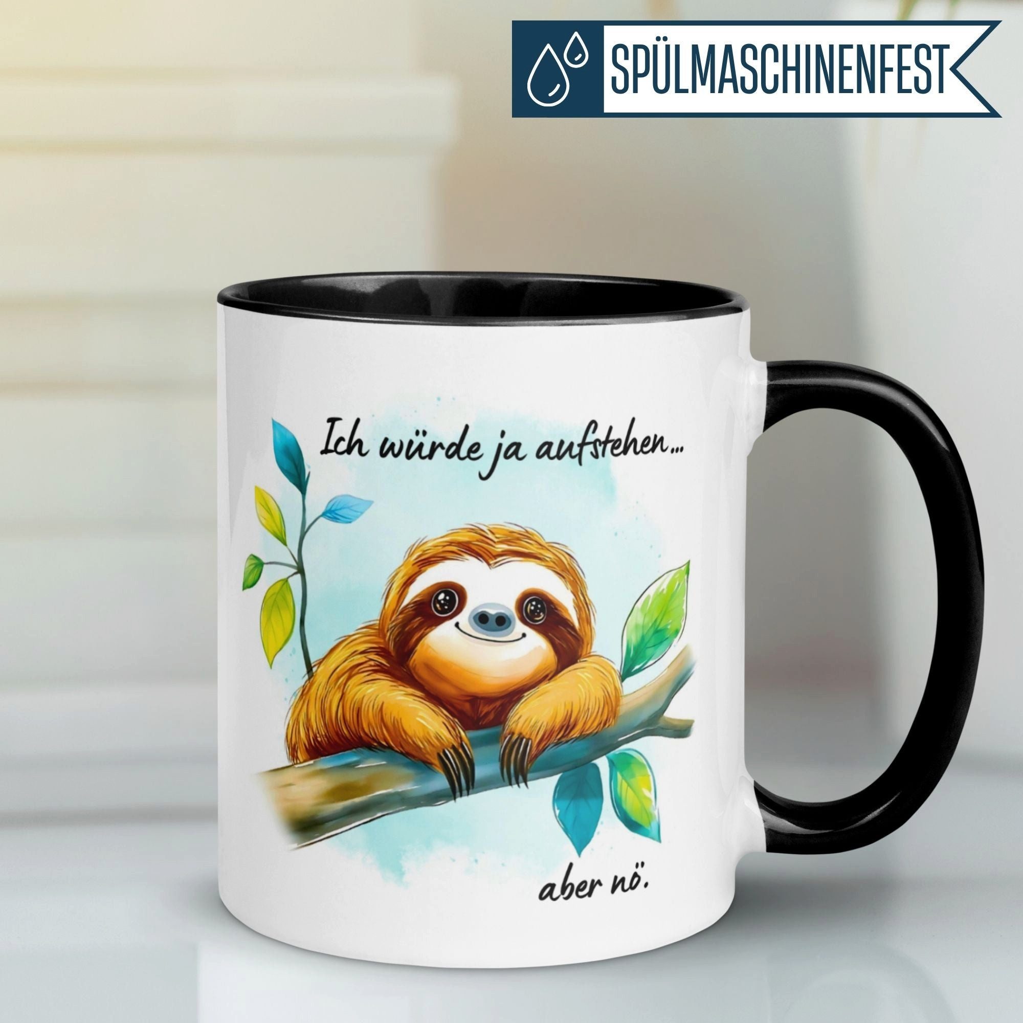 Momentals Tasse Faultier – Aufstehen - Heute nicht – lustiges Morgenmuffel Geschenk, Gratis Versand · Links-&Rechtshänder · Spülmaschinenfest