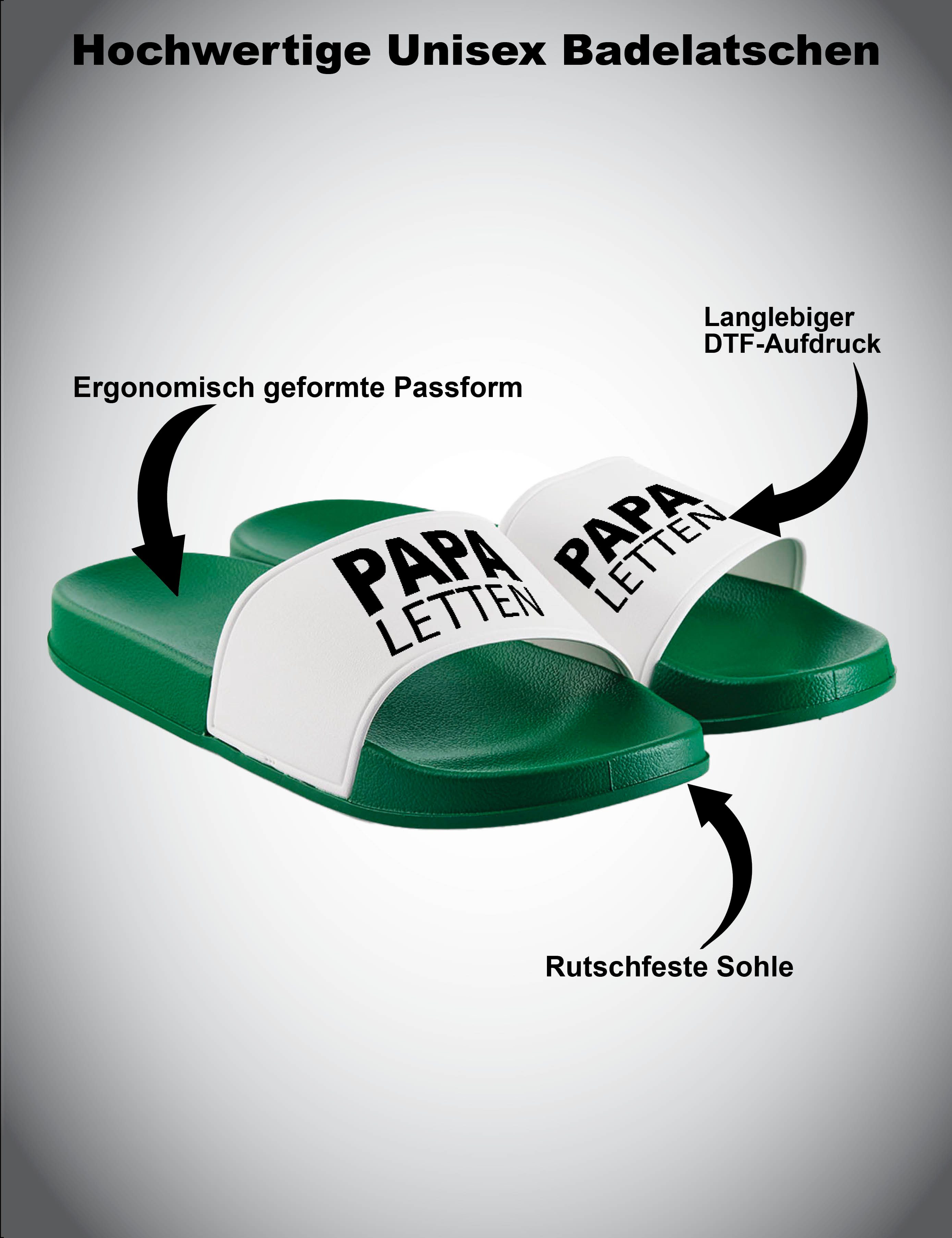 Youth Designz Herren Badelatschen "Papa Letten" Fun-Print lustig Geschenk Statement Badeschuh mit witzigen Aufdruck für Männer Väter Papa