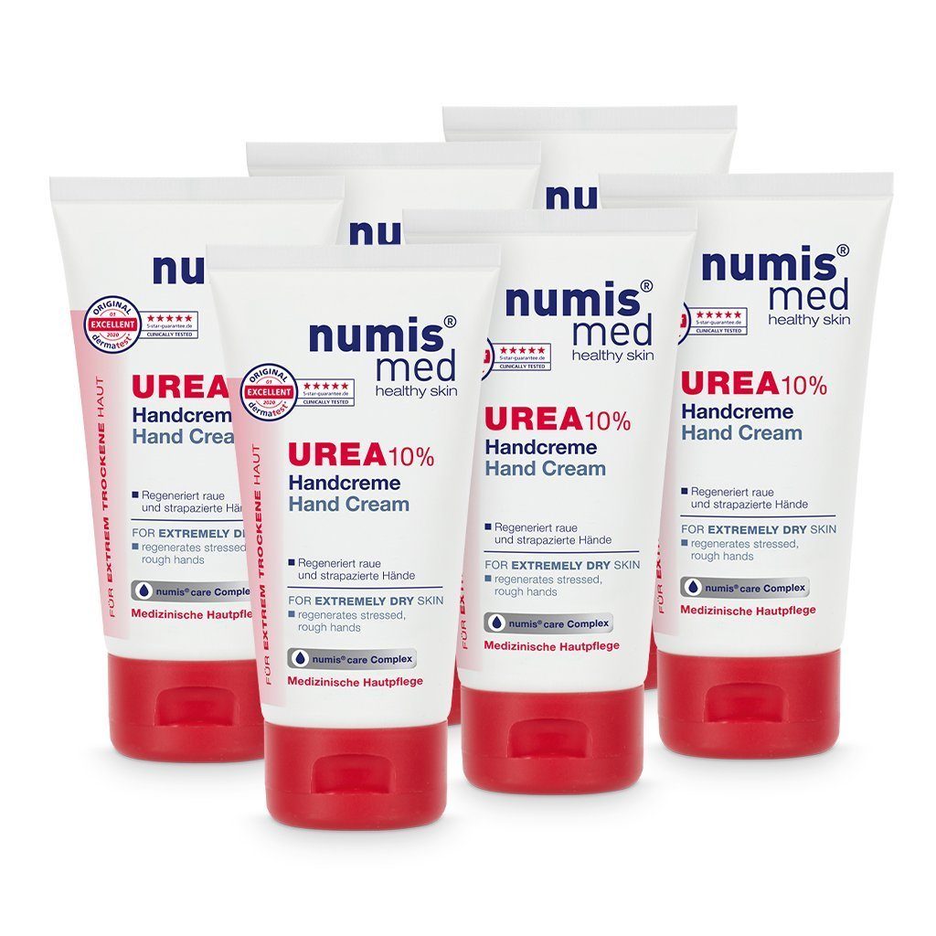 numis med Handcreme Handcreme 10% Urea für trockene Hände - Hand Creme vegan 6x 75 ml, 6-tlg.