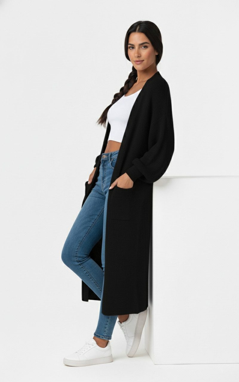 Kendindza Collection Cardigan Cardigan Damen lang Oversize Strickjacke Damen Lang aus Grobstrick Longstrickjacke Made In Italy - One Size 34-42