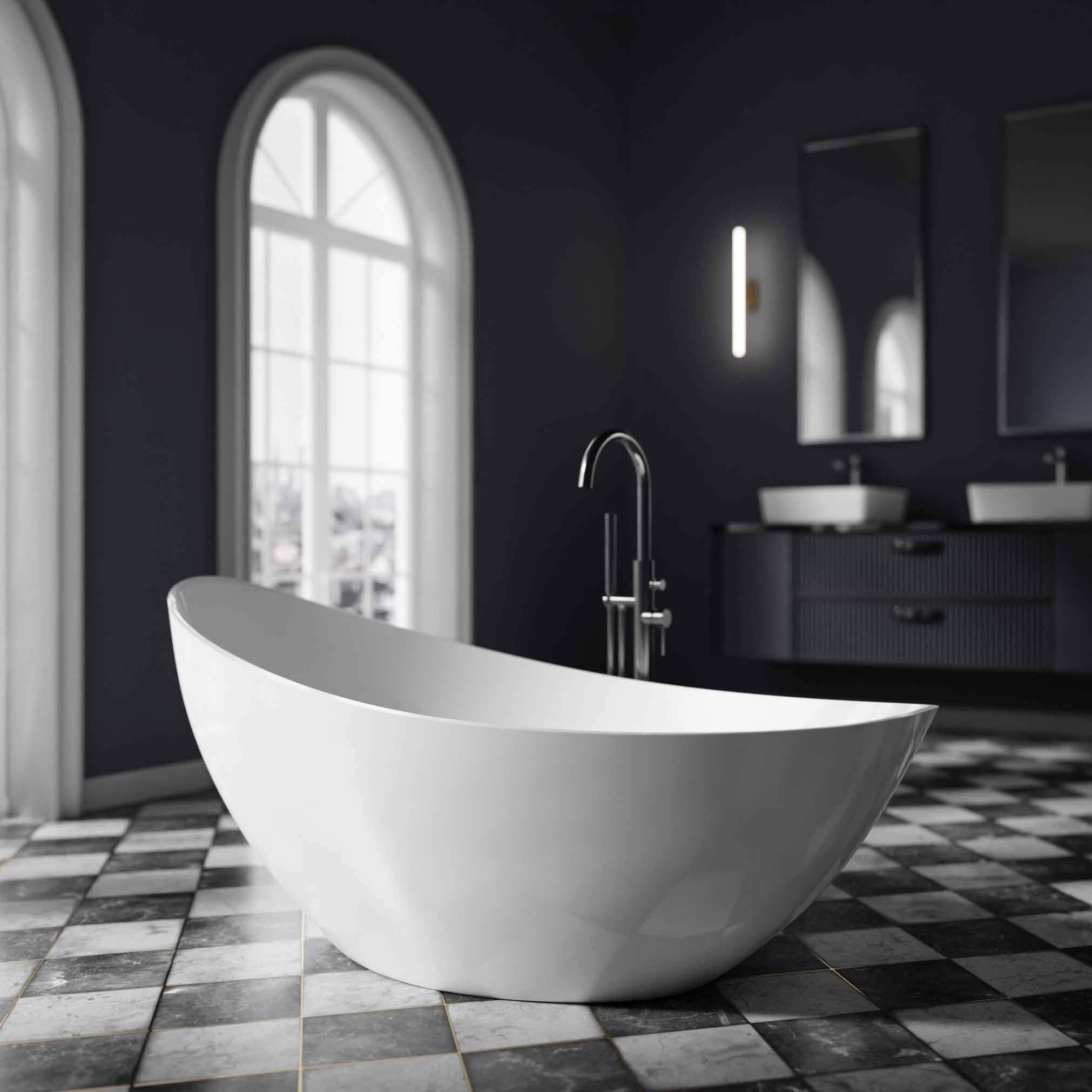 Bernstein Badewanne VICE 2.0 Weiß glänzend 183,5 x 78,5 cm, Freistehende Badewanne Acryl weiß glänzend inkl Siphon