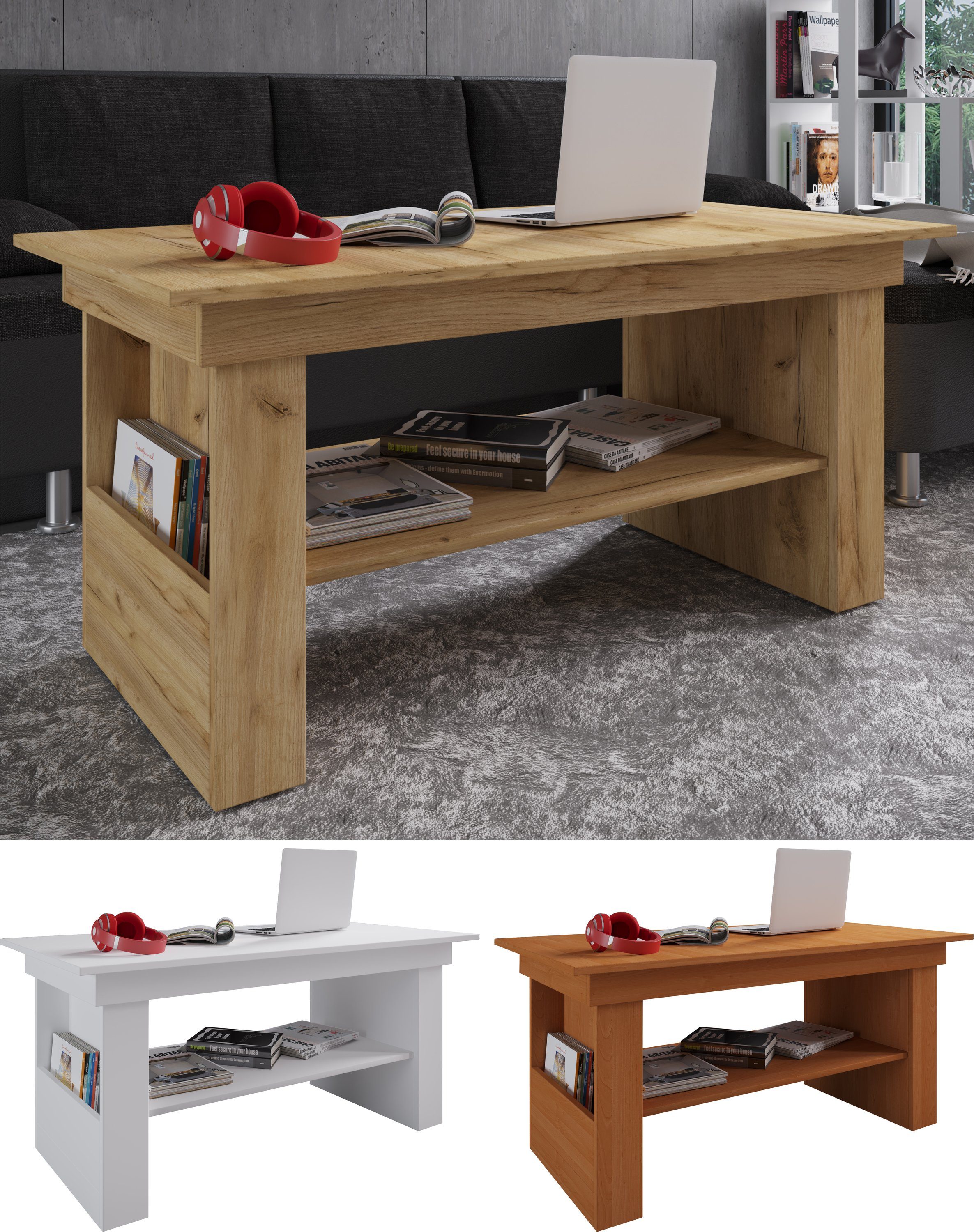 VCM Couchtisch Holz Sofatisch Couchtisch Wohnzimmertisch Kobila Honig-Eiche