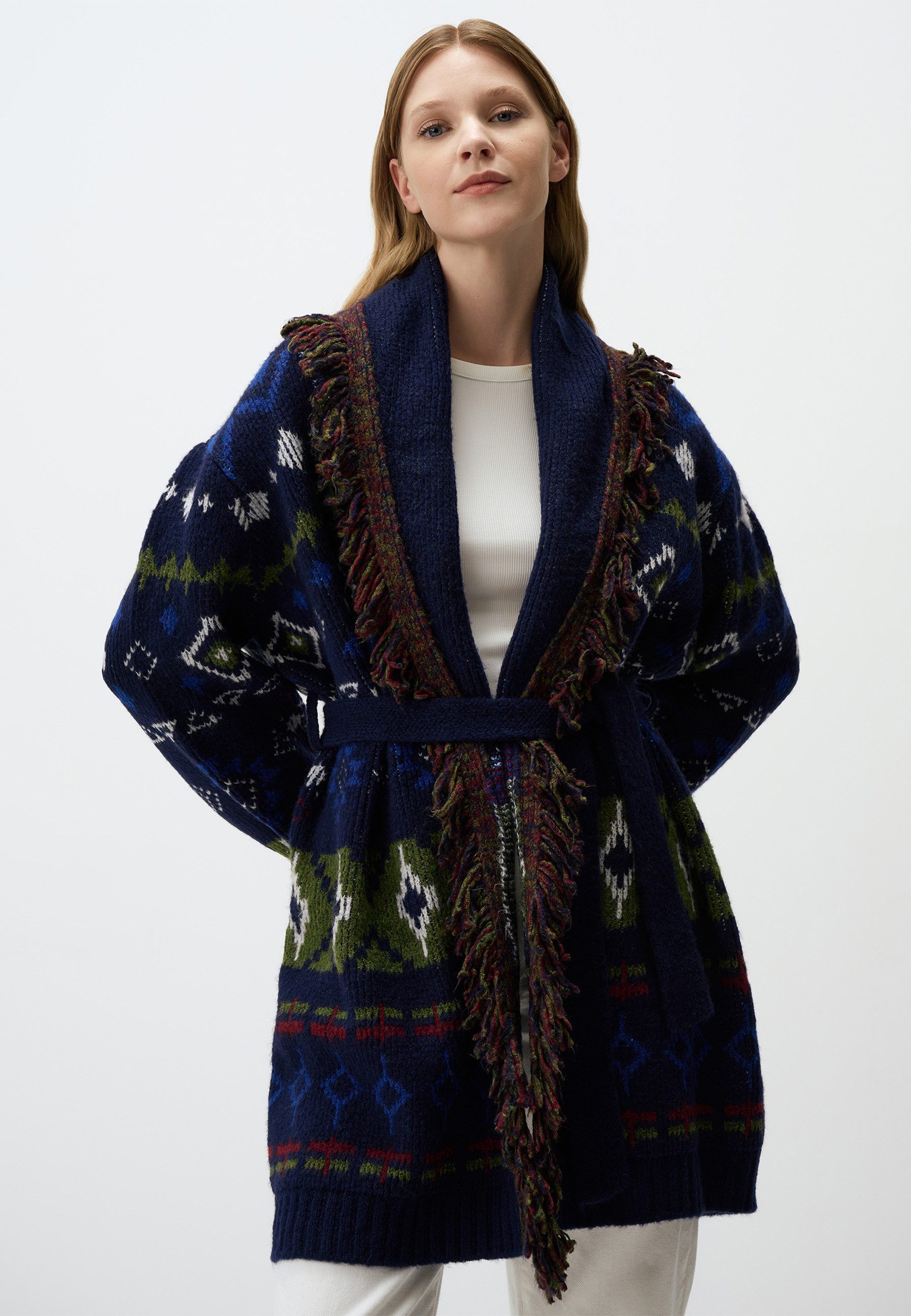 Strickpullover Lockere Passform Offener Ausschnitt Gemustert Pullover Cardigan