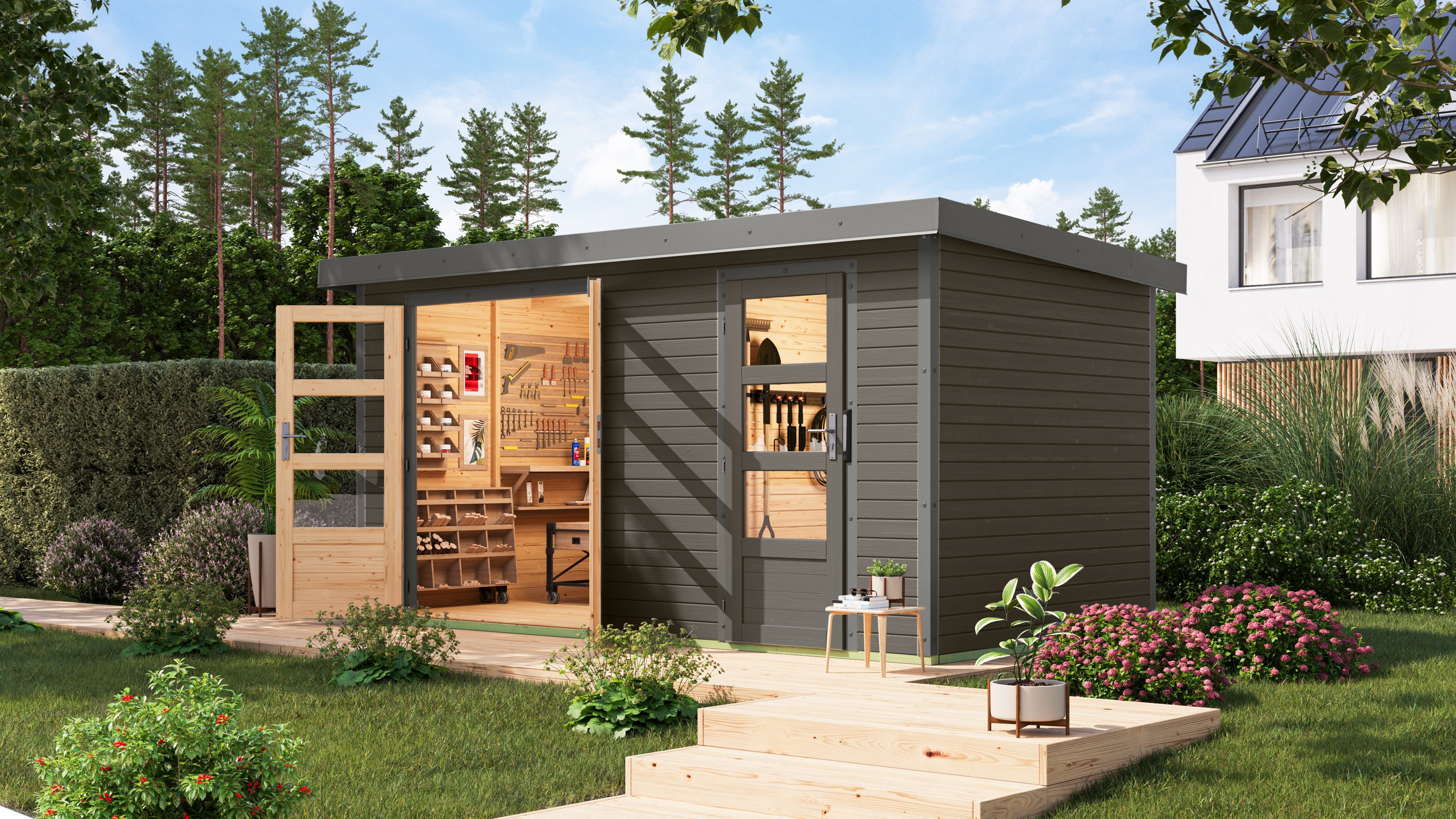 Karibu Gartenhaus Merkur B, BxT: 400,5x213,5 cm, aus hochwertigen Materialien