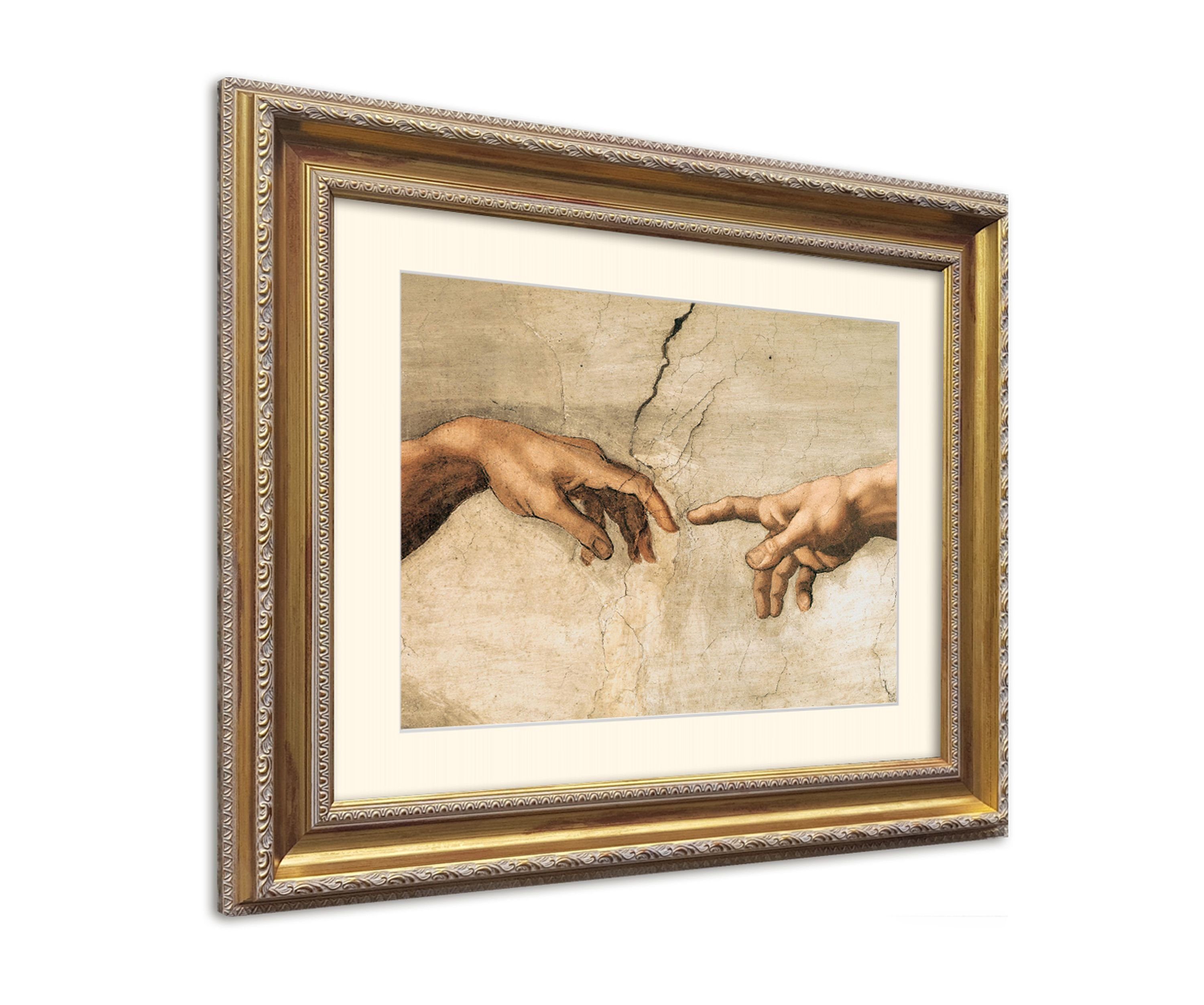 Bild die Rahmen Adamo Hands Bild Rahmen / Creatione mit mit Michelangelo - 63x53cm artissimo Michelangelo: Poster La Wandbild, gerahmt /