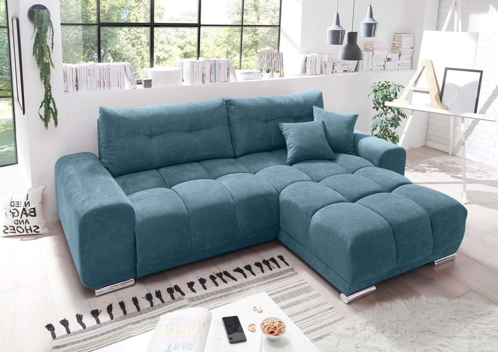 BlackRedWhite Ecksofa, Paco Ecksofa 264x186 cm Couch Eckcouch Sofa Blau  (Denim)