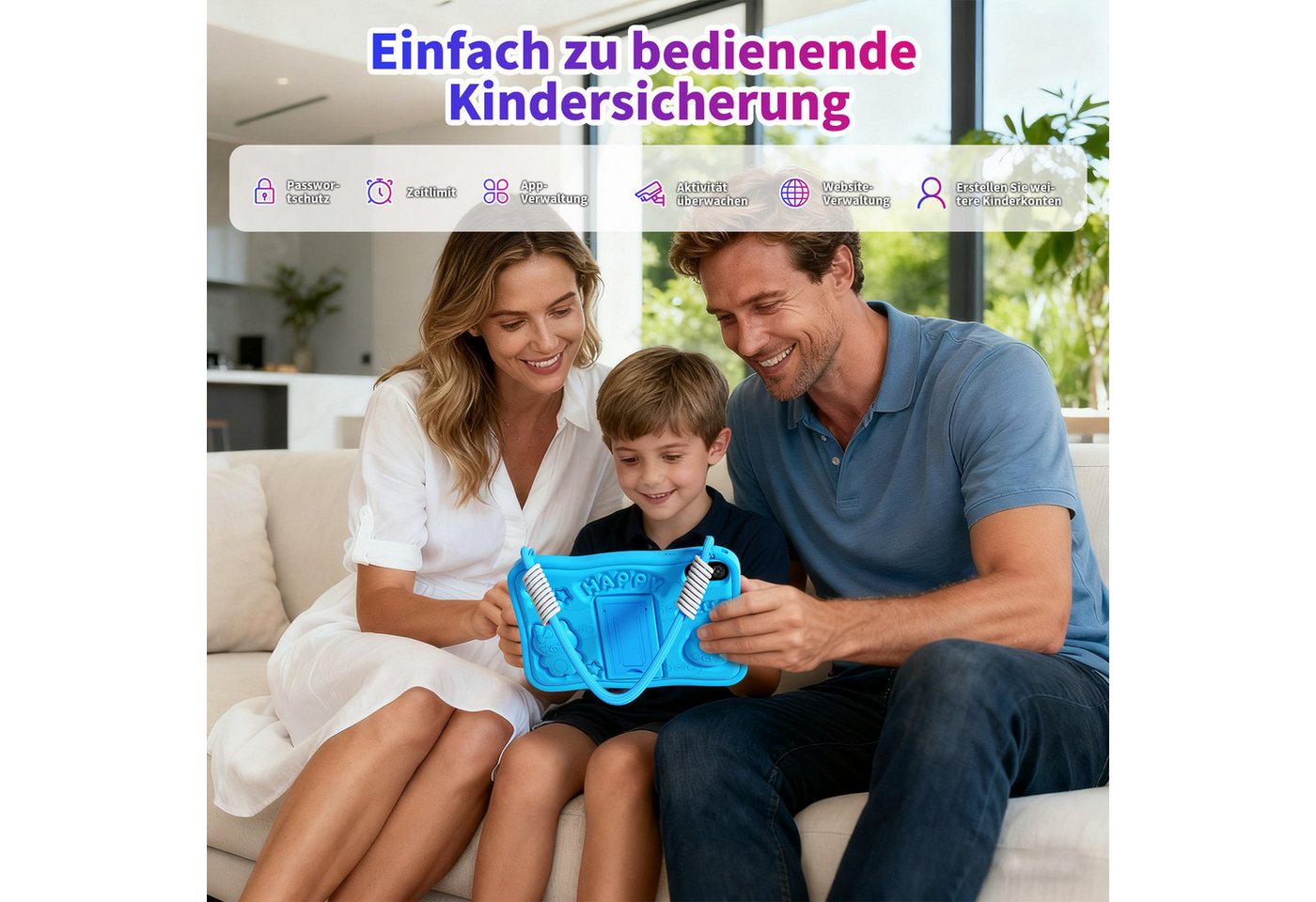 PRITOM 10 Zoll Android 15 Kinder Tablet mit Elternkontrolle,1280x800 HD IPS Tablet (10-Zoll-Kindertablet", Android-Betriebssystem, (WiFi 6,Vorinstallierte Lernapps,stoßfest,6000 mAh) blau