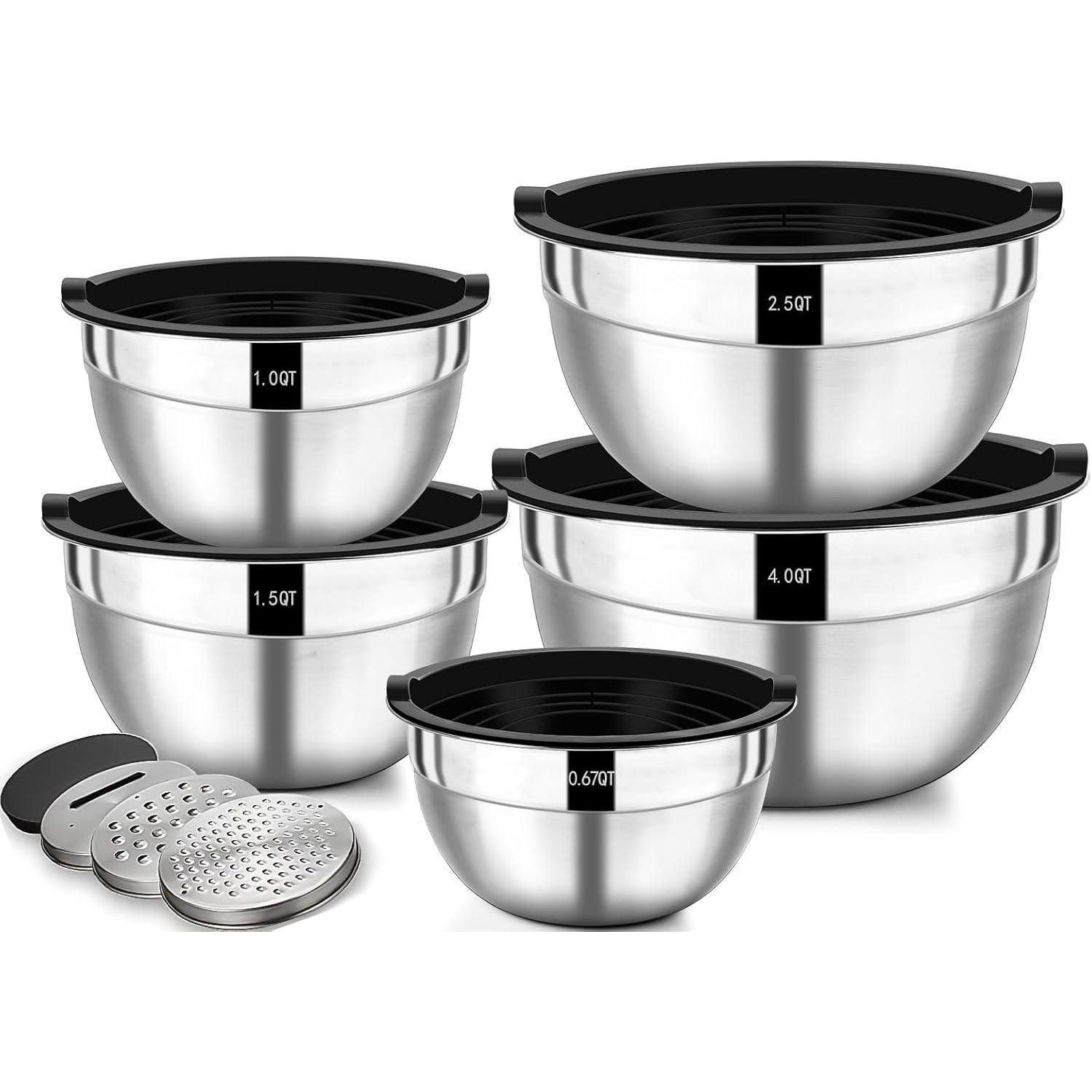 Wildone Rührschüssel Salatschüssel Edelstahl Set luftdicht Deckel 4.5l 2.7l 1.6l 1.1l 0.7l