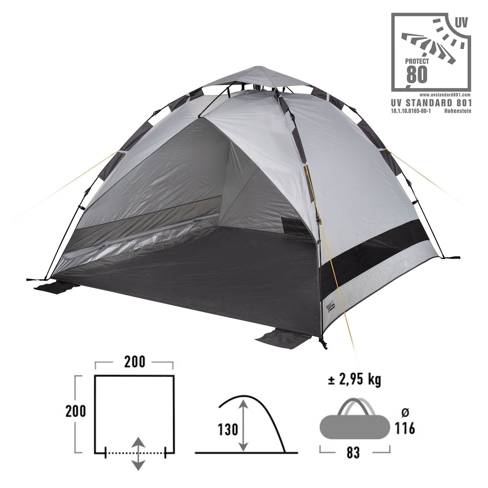 High Peak Palma Pop-Up Strandmuschel – Blau/grau, UV40, Mit Sandtaschen, 130x100x110 Cm