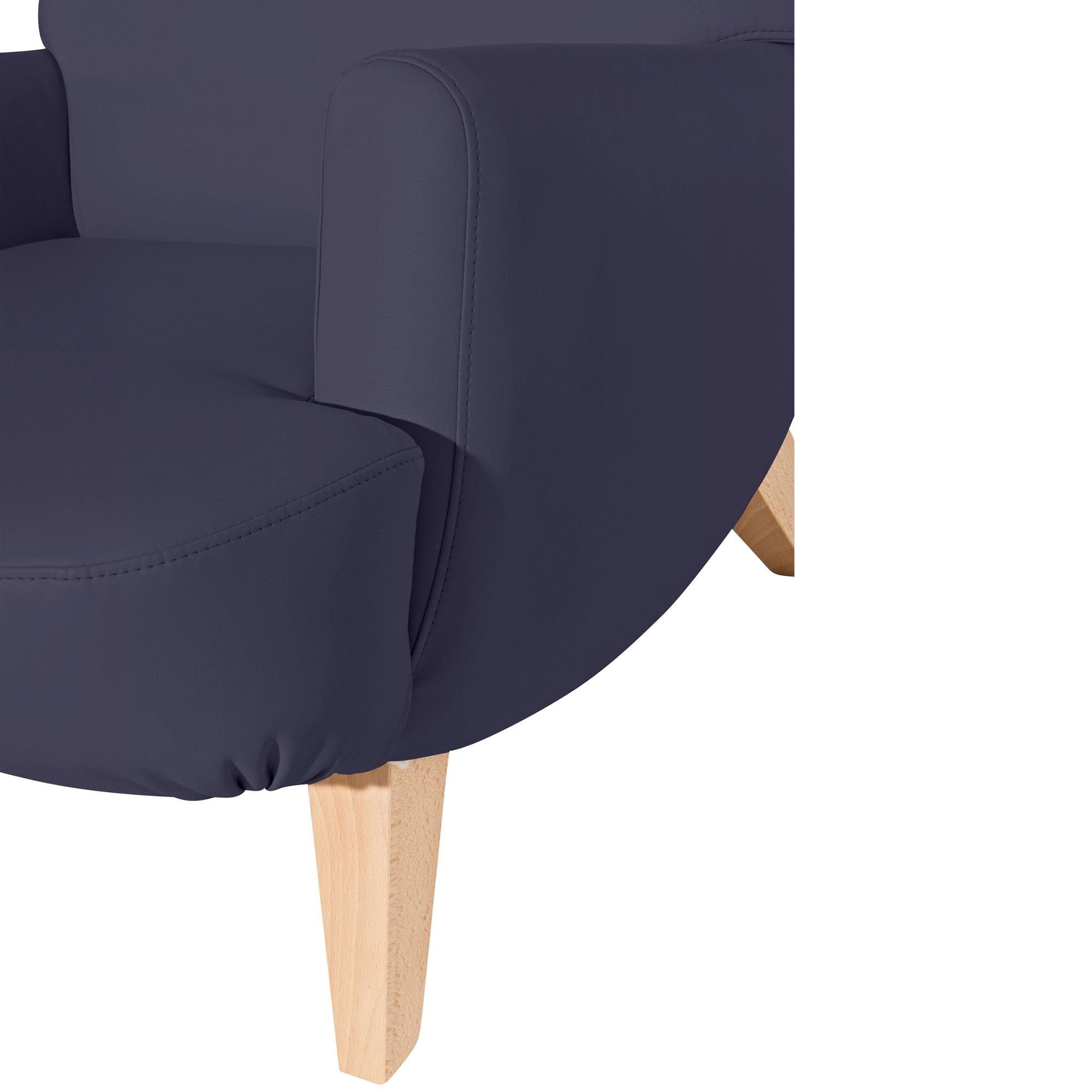 Versand, hochwertig Buche Kajsa Kunstleder aufm inkl. 21332 1-St), Kostenlosem 58 verarbeitet,bequemer Bezug Sessel dunkelblau (Sparpreis Kessel natur Sessel Sitz /