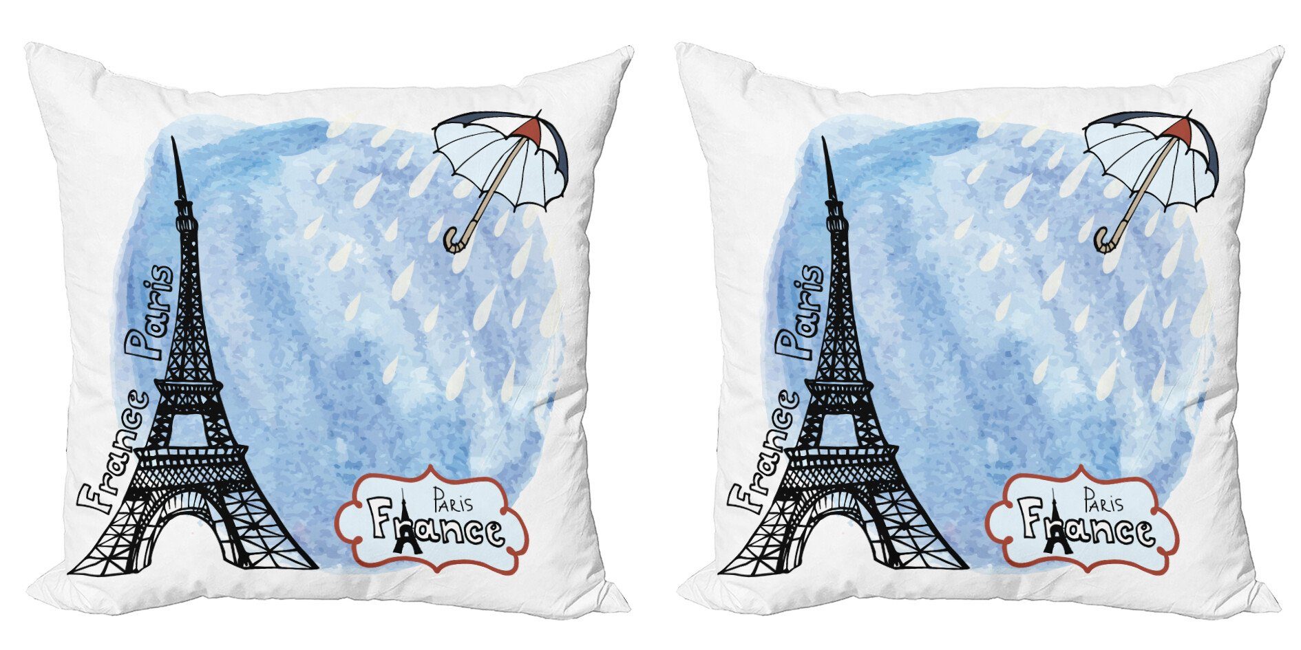 Stück), Abakuhaus Doppelseitiger Modern Paris Kissenbezüge Accent Eiffelturm Aquarell (2 Digitaldruck,