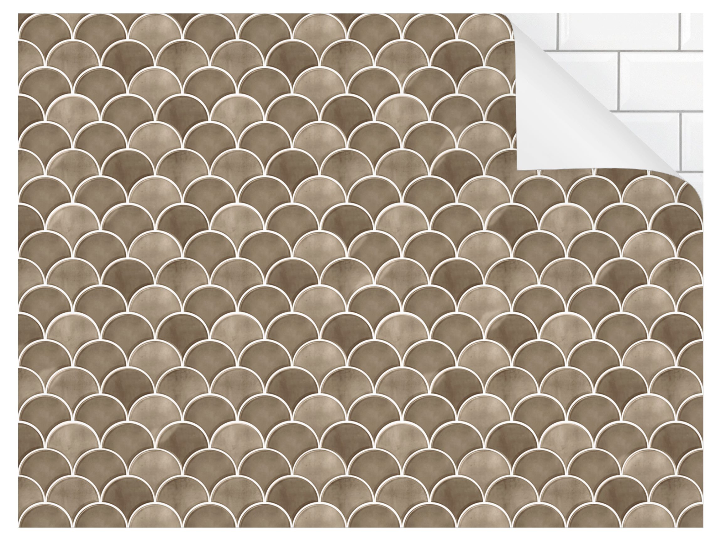 Bilderdepot24 Badrückwand beige fugenlose Wandverkleidung Bad modern, (Hartfolie matt » Selbstklebend SMART 0,35 mm), wasserfestes Wandpaneel Fischschuppen Keramikoptik Beige